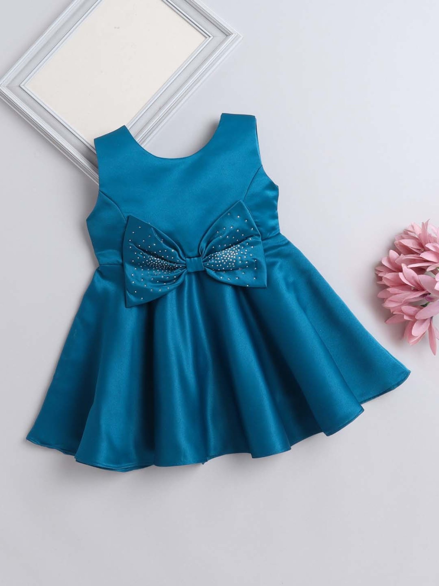 The Magic Wand Kids Teal Blue Applique Dress