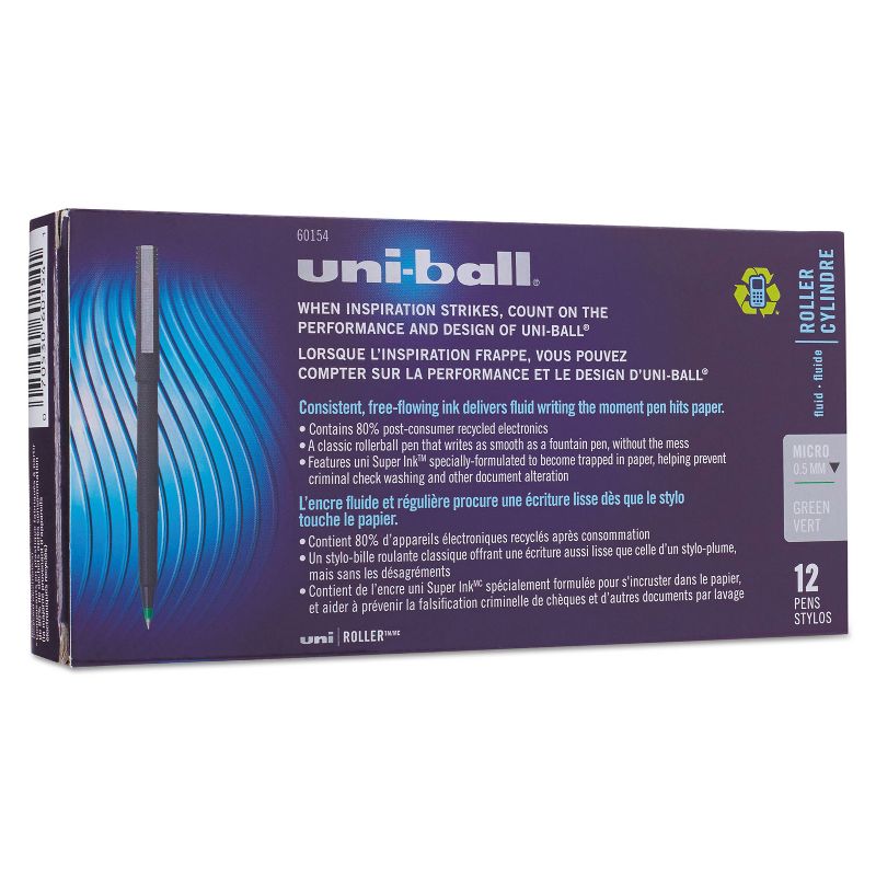 uni-ball Roller Ball Stick Dye-Based Pen Green Ink Micro Dozen 60154