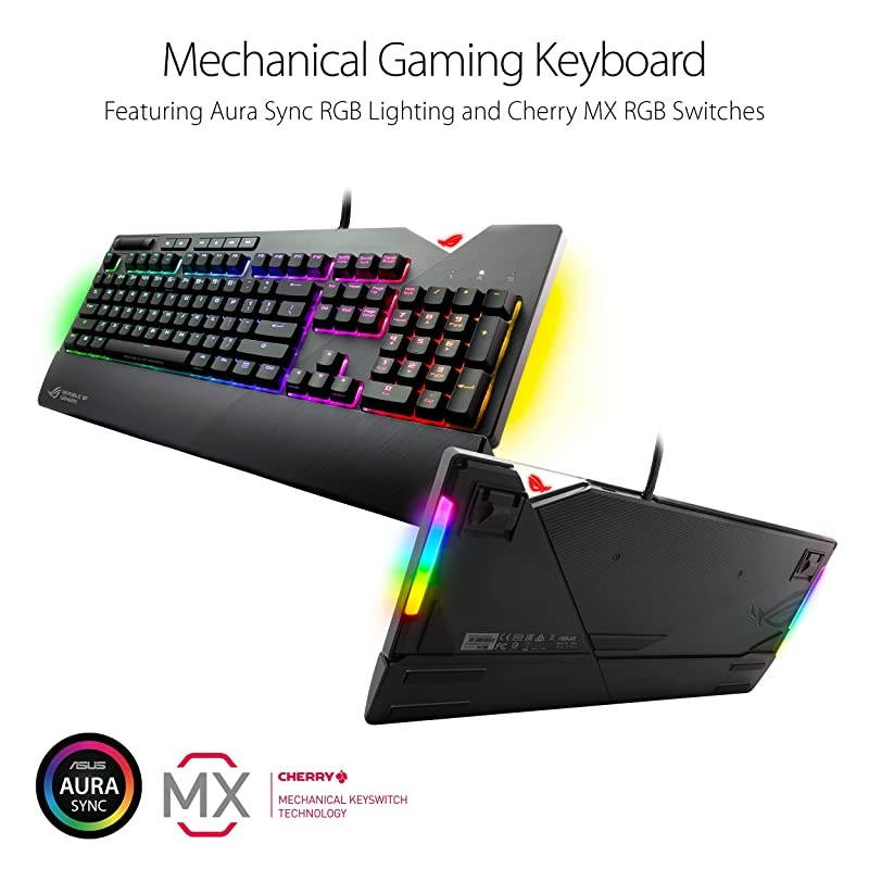 RGB Mechanical Gaming Keyboard - ROG Strix Flare (Cherry MX Blue Switches - cm SS) | Aura Sync & SDK | Gaming Keyboard for PC | Customizable Badge, USB Pass-Through | Media Controls