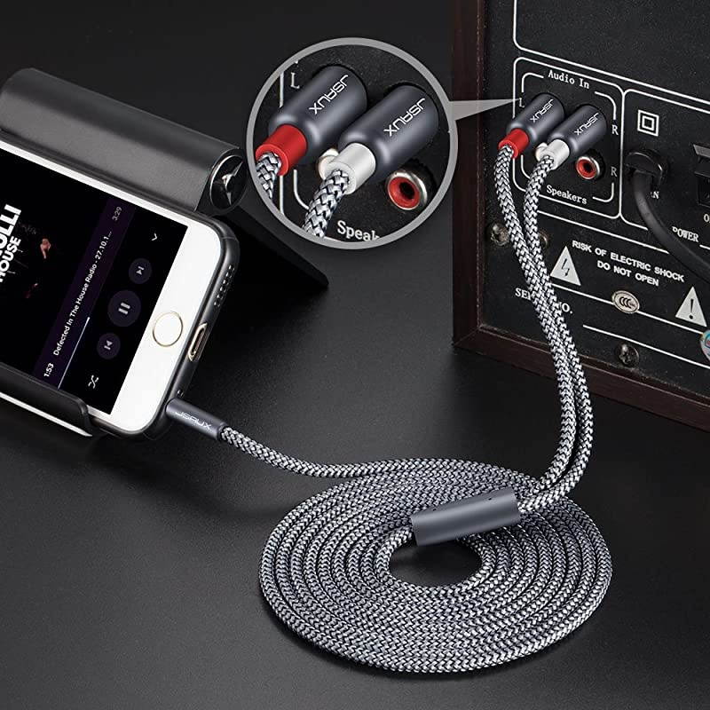 RCA Cable 66ft2M Dual Shielded GoldPlated 35mm Male to 2RCA Male Stereo Audio Adapter Coaxial Cable Nylon Braided AUX RCA Y Cord for Smartphones MP3 Tablets Speakers HDTV Grey