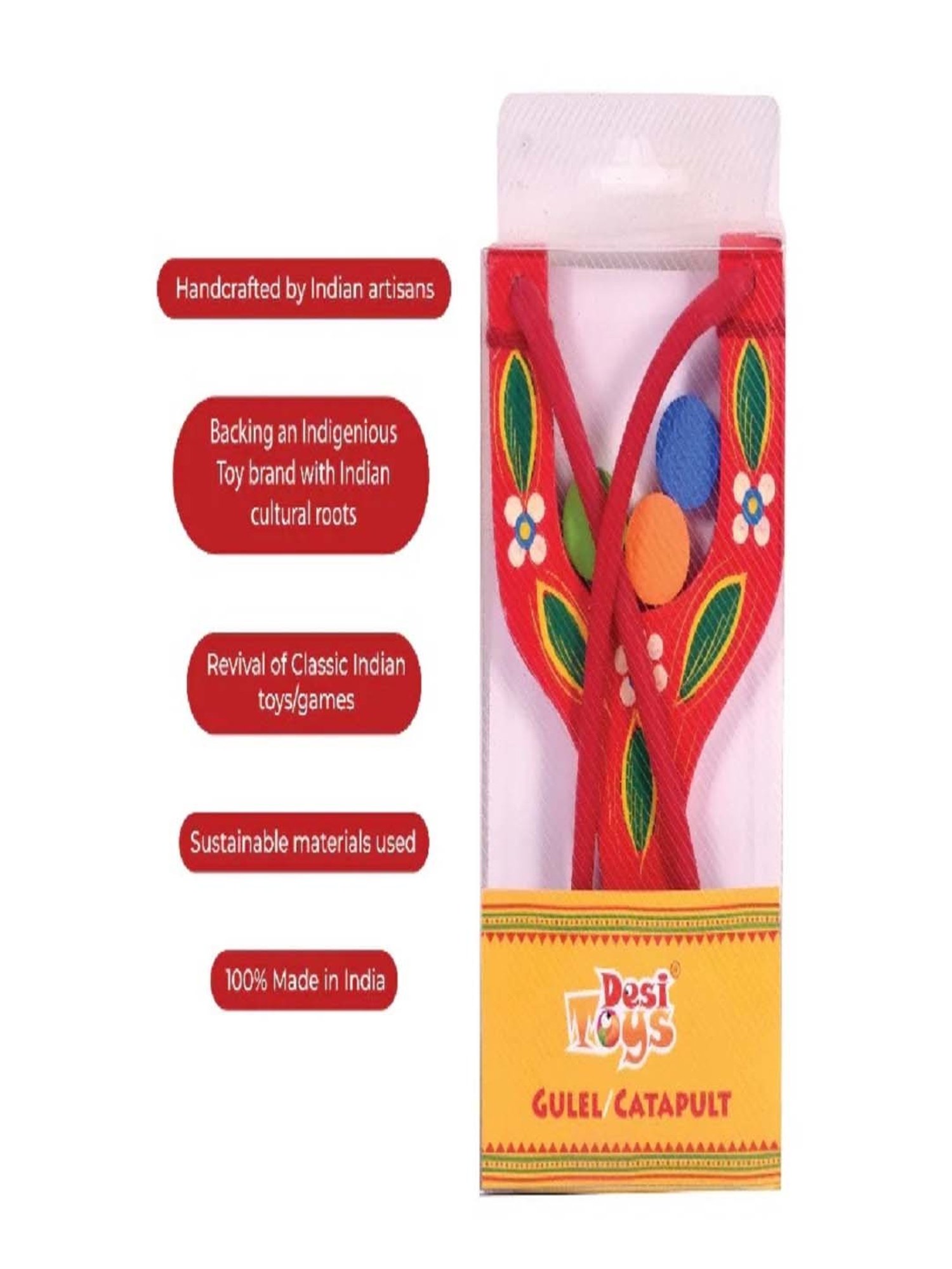 Desi Toys Kids Red & Green Wooden Slingshot