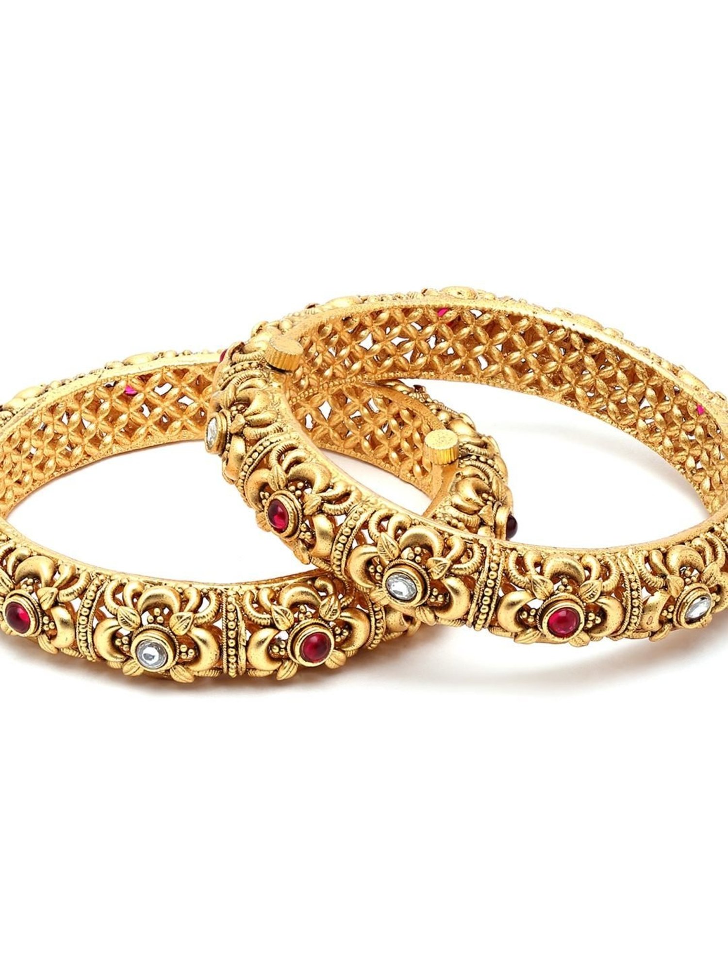 Karatcart Rajwadi Antique Gold-Plated Floral Rajwadi Temple Bangles for Women - Set of 2