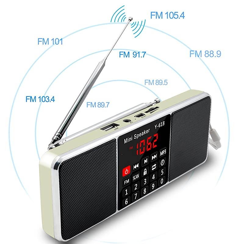 Multifunction Digital FM Radio Media Speaker MP3 Music Player Support TF Card USB Drive with LED Screen Display and Setting Timing Shutdown Function (Golden)