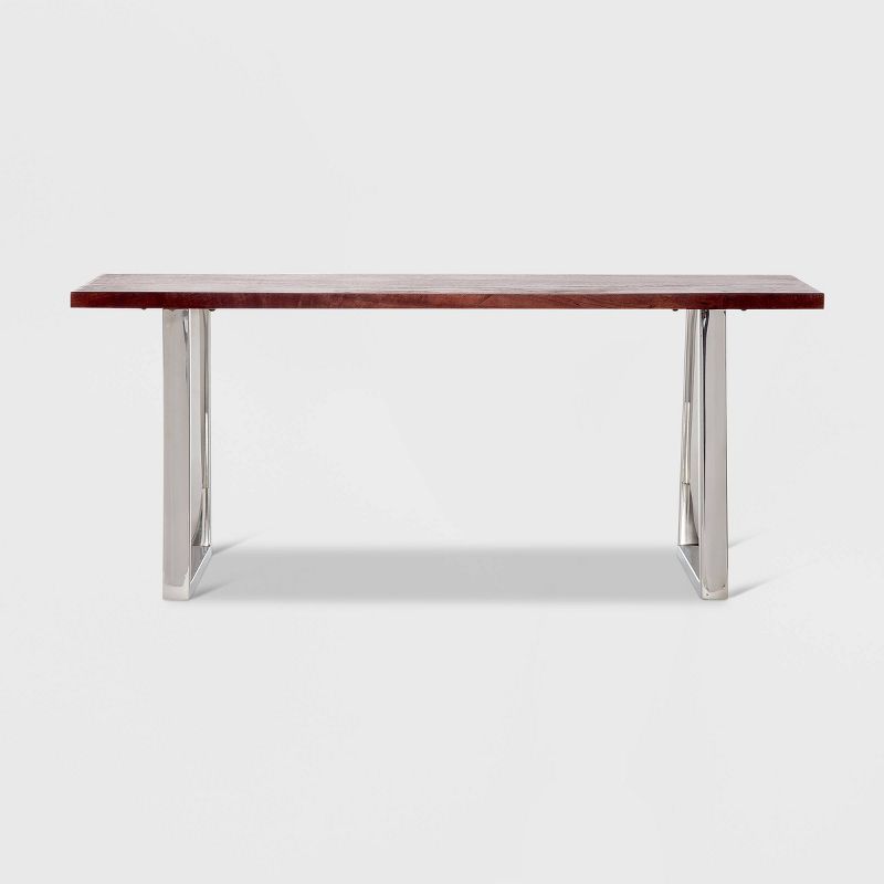 Lionel Wood and Stainless Steel Metal Bench Dark Walnut Brown - Finch