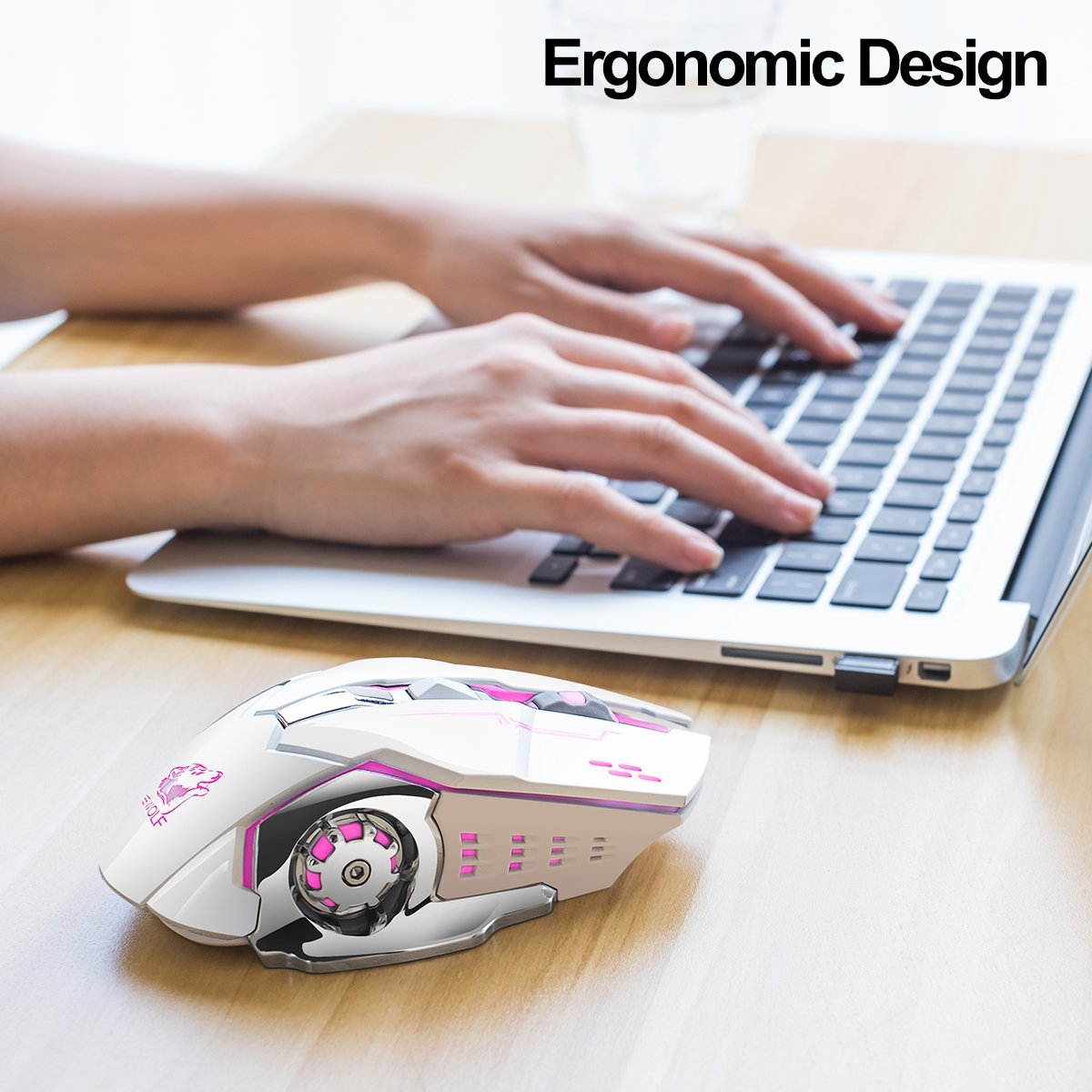 Wireless Mouse 2.4GHz X8 1800DPI Rechargeable Silent 6 Buttons 7 Colors LED Backlit Breath Usb Optical Gaming Mouse For Laptop Computer Notebook Desktop Game Office