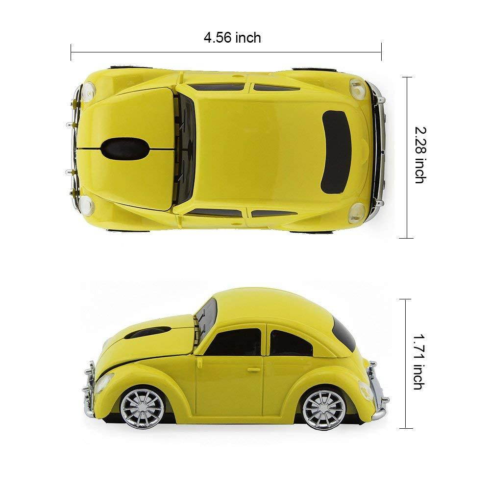 Usbkingdom 2.4GHz Wireless Mouse Cool 3D Sport Car Shape Ergonomic Optical Cordless Mice with USB Receiver for PC Laptop Computer Notebook 1600DPI Yellow