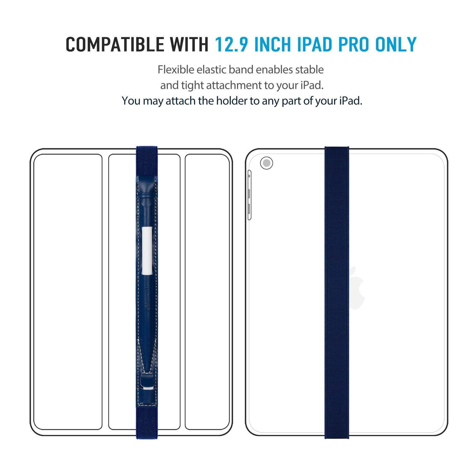 Fullmosa 4 Colors for Apple Pencil Holder, Genuine Litchi Texture Leather Apple Pencil Sleeve with USB pocket Handmade Compatible with iPad Pro 12.9" Cases, Dark Blue