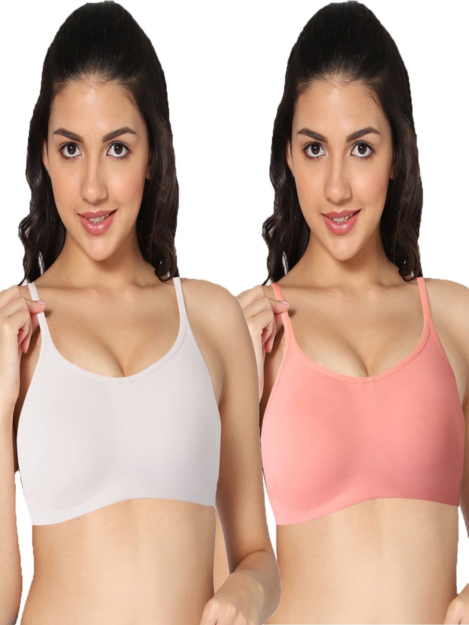 IN CARE White & Peach Sports Bra- Pack of 2