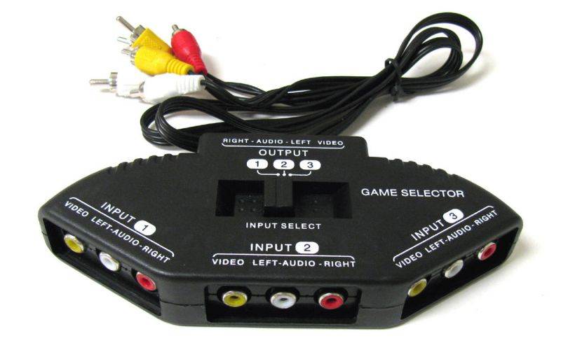 3-Way Audio Video AV RCA Black Switch Selector Box Splitter with/3 RCA Cable