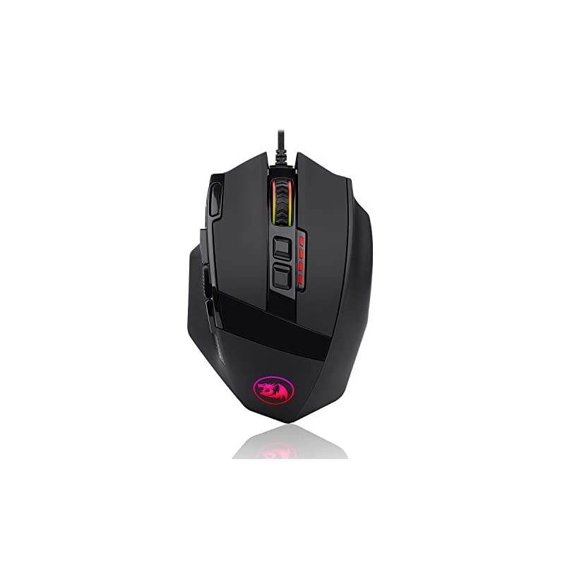 M801 Gaming Mouse RGB MMO 9 Programmable Buttons Mouse with Macro Recording Rapid Fire Button 16000 DPI for Windows PC (Wired, Black)