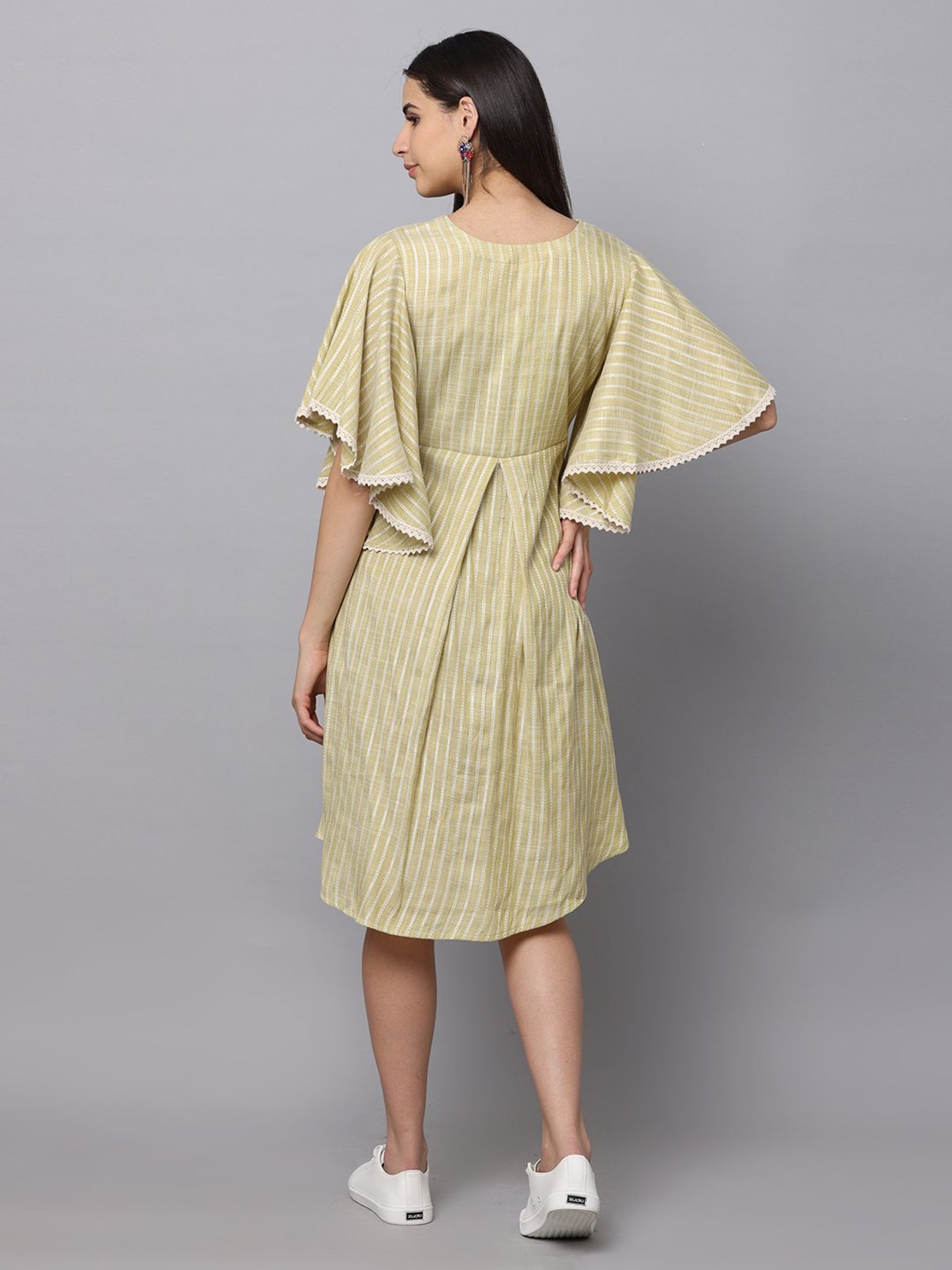 The Mom Store Mint Green Striped Maternity & Nursing Kurta Dress