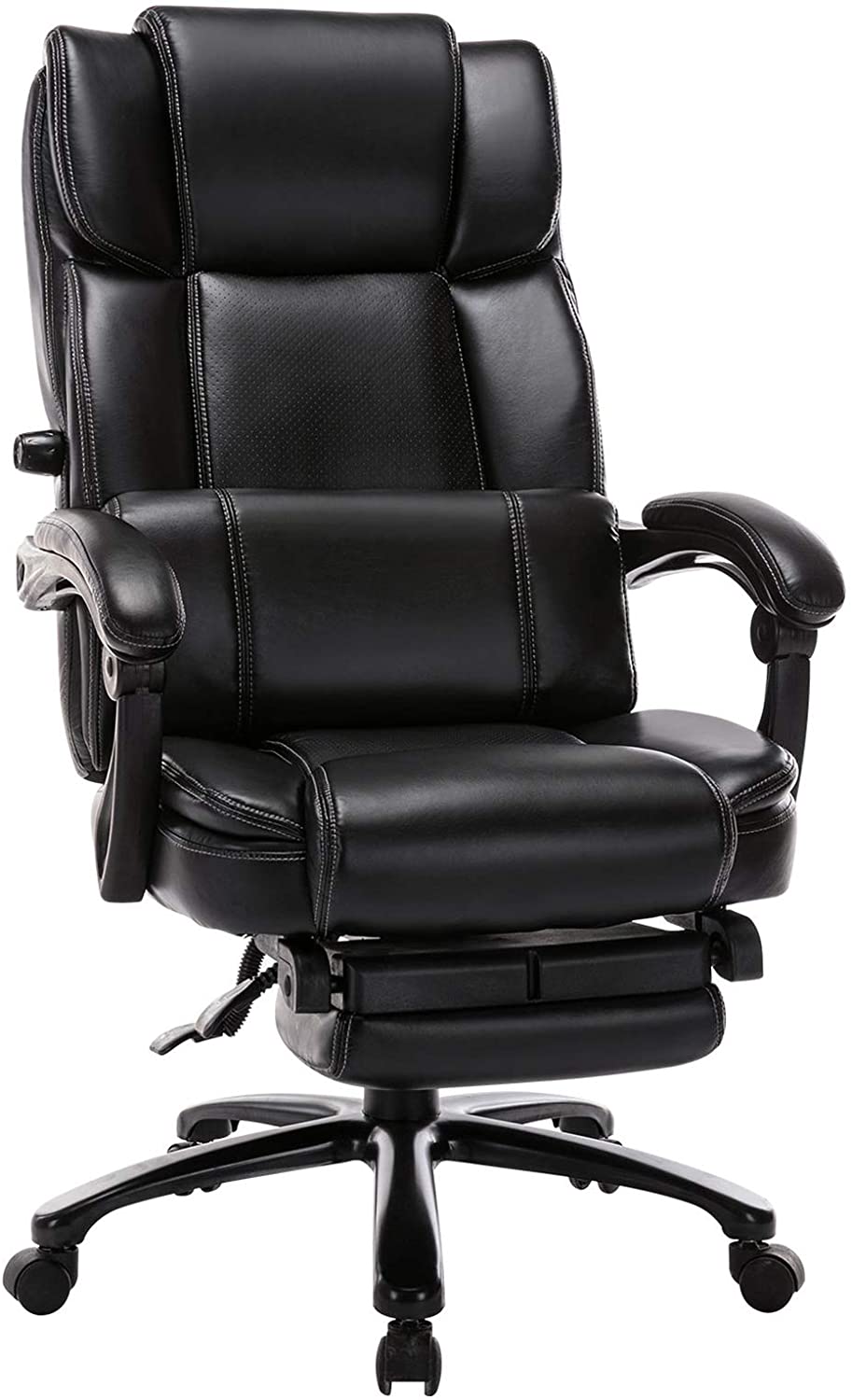 High Back Big and Tall Reclining Office Chair with Footrest -  Executive Computer Desk Chair Angle Recline Locking System with Thick Padded Armrest and Headrest for Home&Office