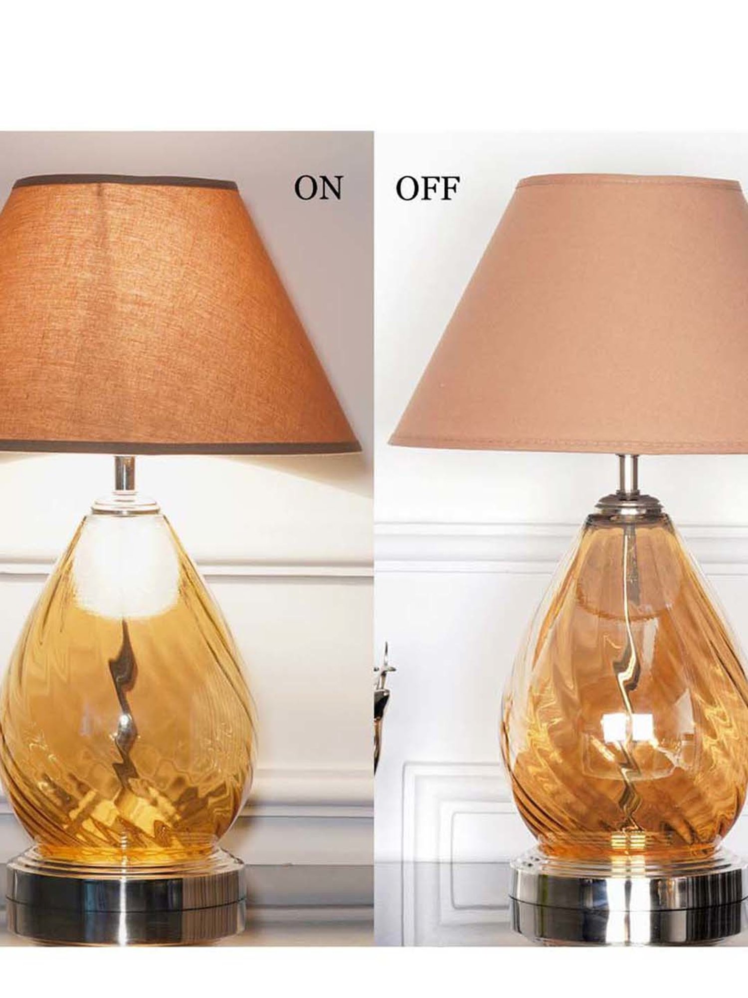 Kapoor Lamp Shades Amber & Nickel Glass Decade Table Lamp With Cotton Shade