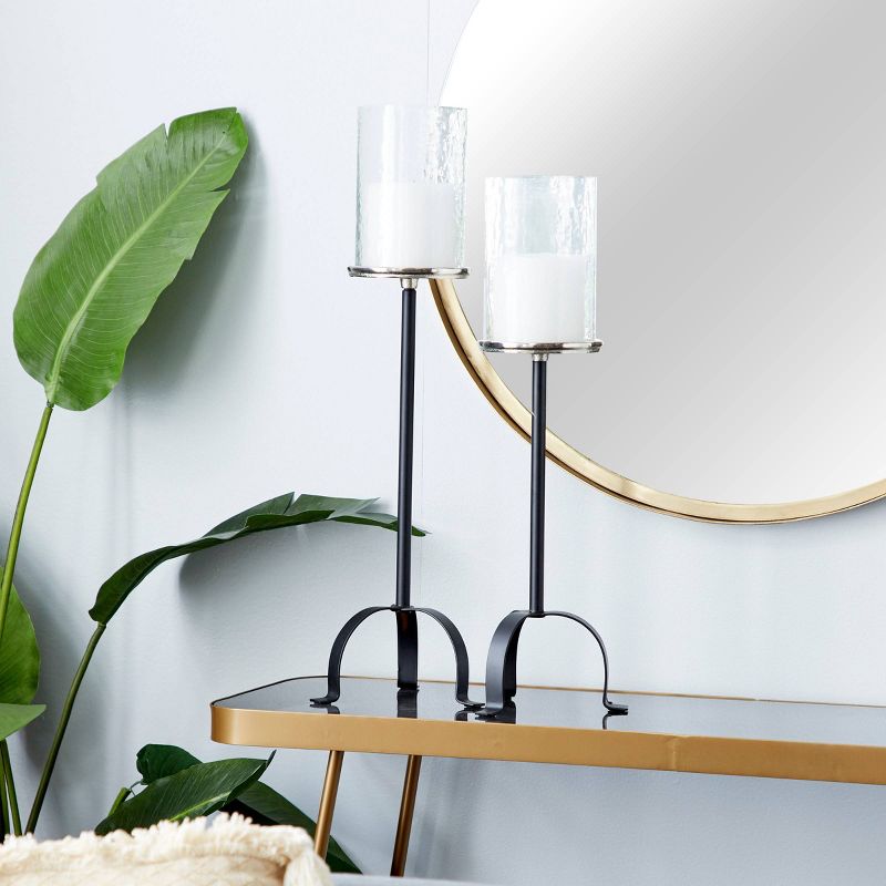 Set of 2 Modern Glass/Metal Candle Holders with Tripod Base - Olivia & May