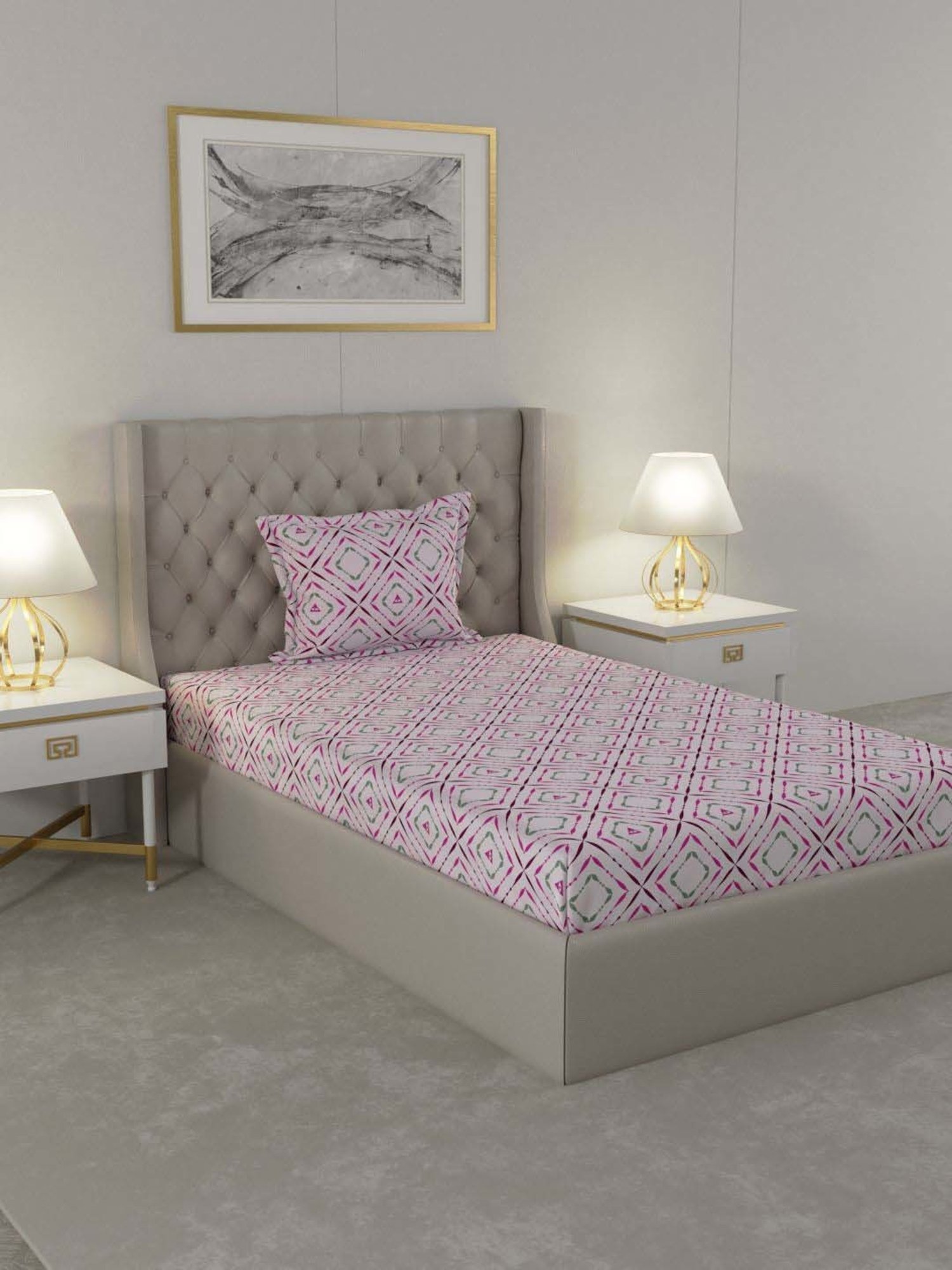 Raymond Home Delight Pink 104 TC Cotton Single Bedsheet with 1 Pillow Cover