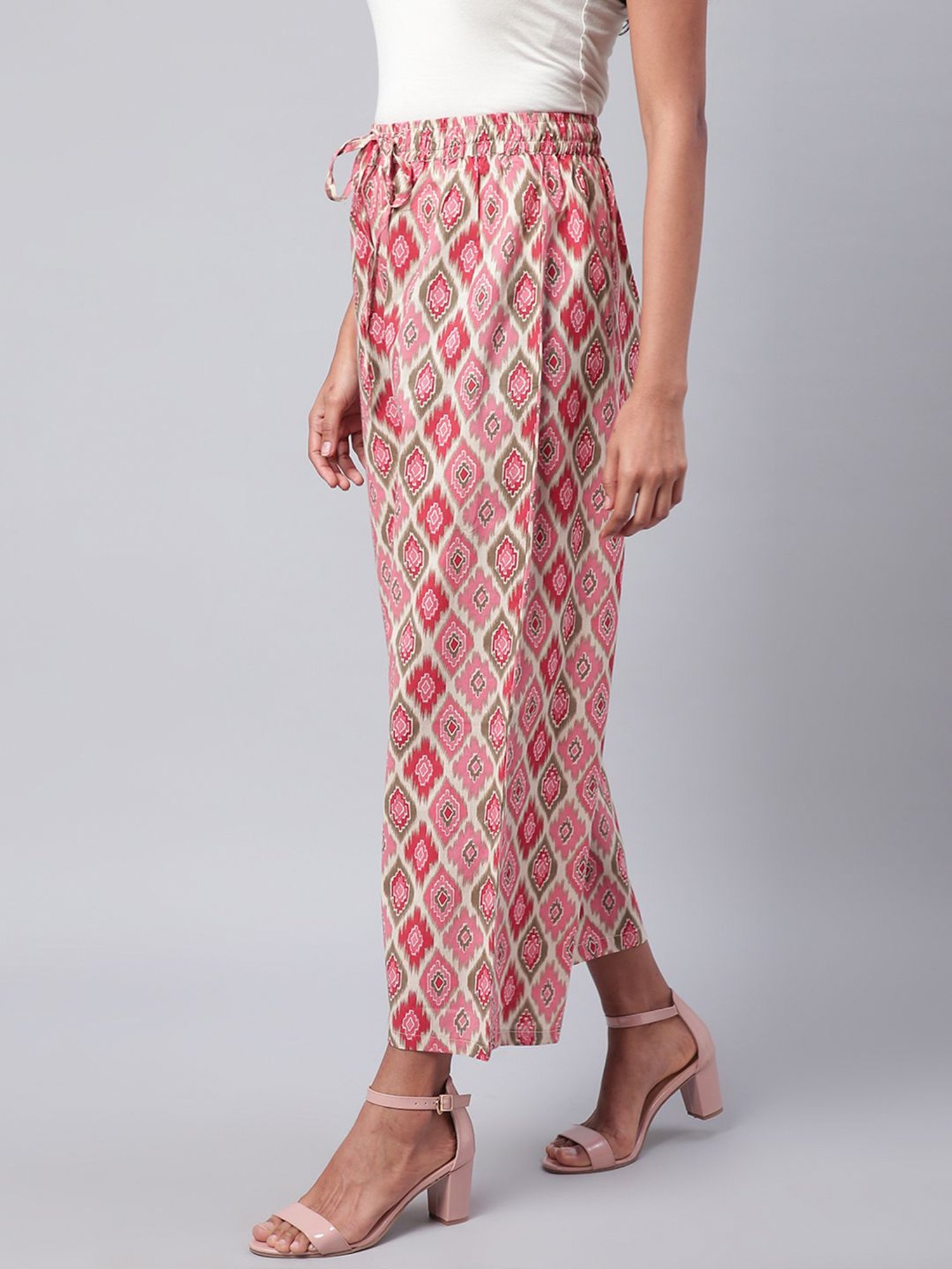 Sringam Peach Cotton Printed Palazzos