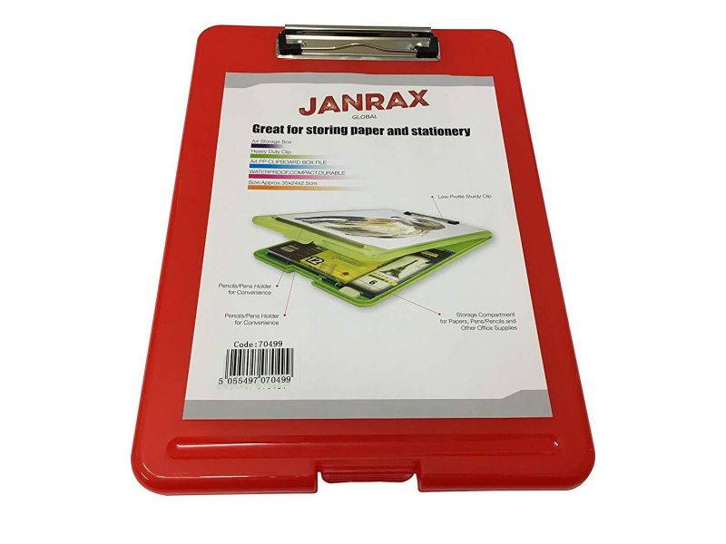 Janrax A4 Red Clipboard Box File - Storage Filing Case