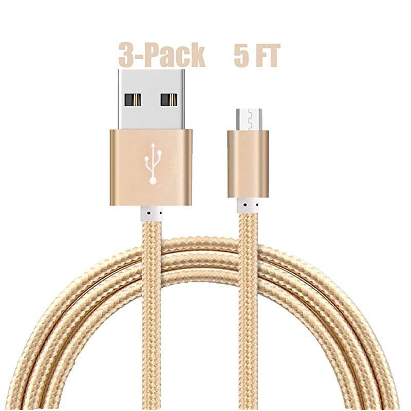 3-Pack] Micro USB Cord, Data sync and Power Charging Kindle fire Charger Cord for  Kindle Fire, Touch,HD, HDX, Kindle Paperwhite, Voyage, Oasis,  Tap,Nextbook M902R M907(Gold)