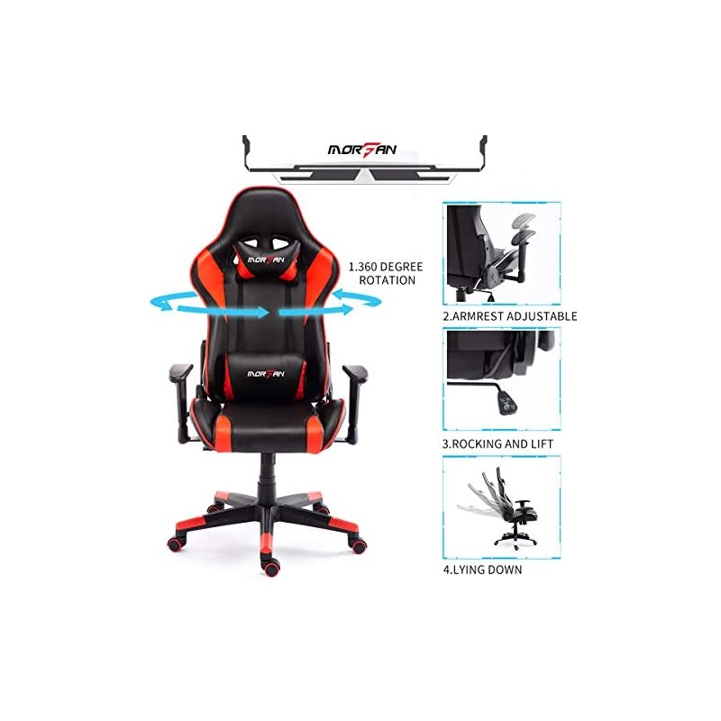 Racing Style Game Chair Ergonomic Recliner Swivel Office Computer Desk Chair Including Massage and Rocking Function F Series(Black/Red)
