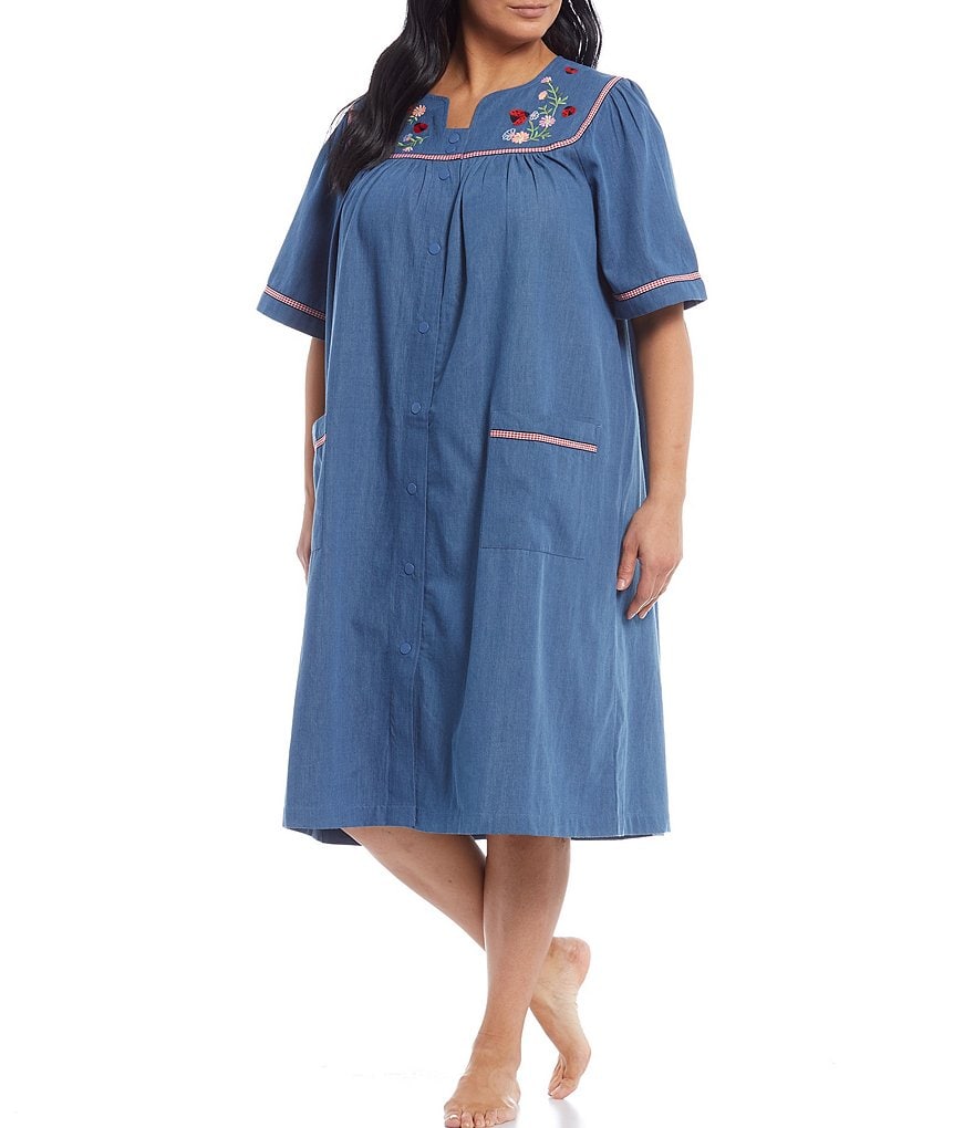 Kate Landry Plus Solid V-Neck Sleeve Midi Lounge Dress