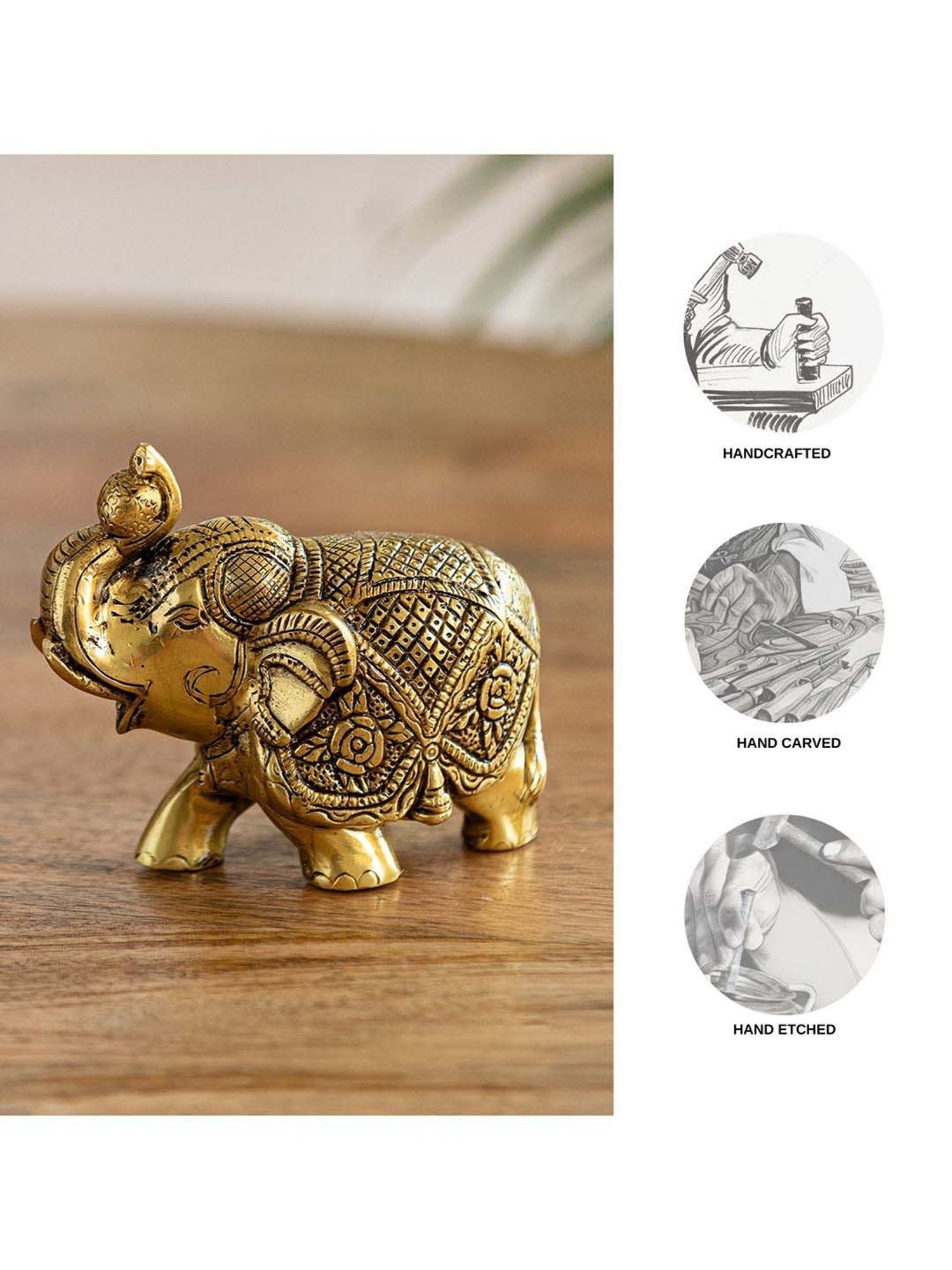ExclusiveLane Golden Brass Elephant Decorative Showpiece Figurine
