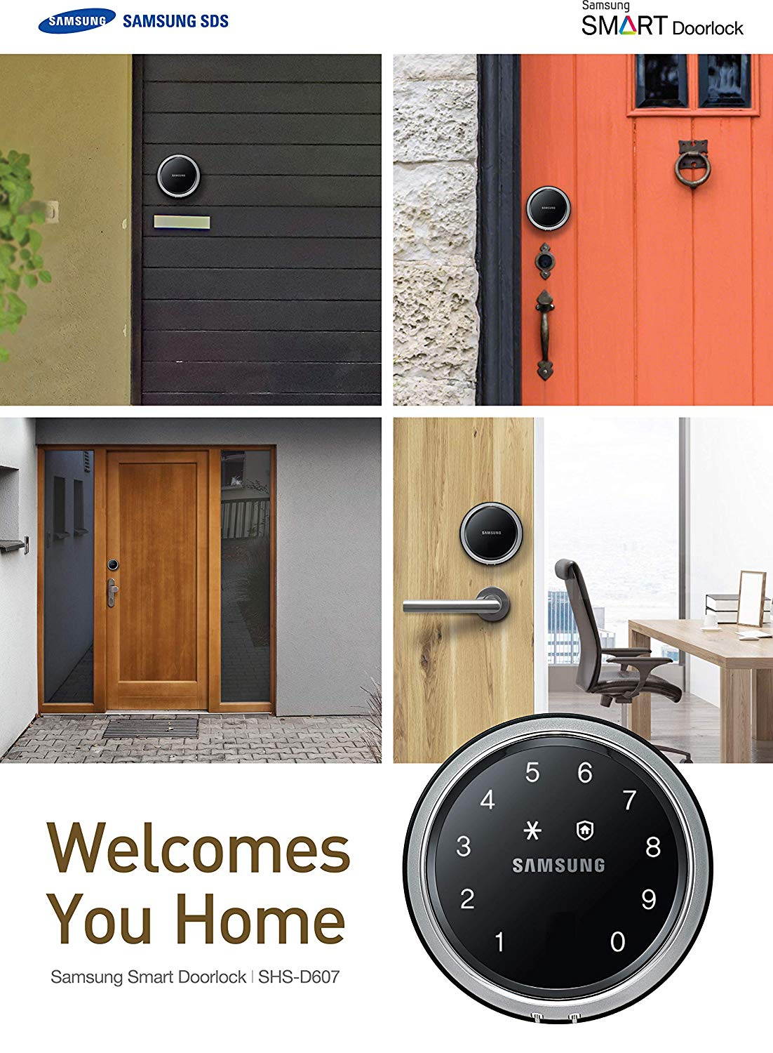 Samsung SHS-D607XMK Digital Door Lock, SHS-D607, Rim Lock, Touchscreen, Keyless