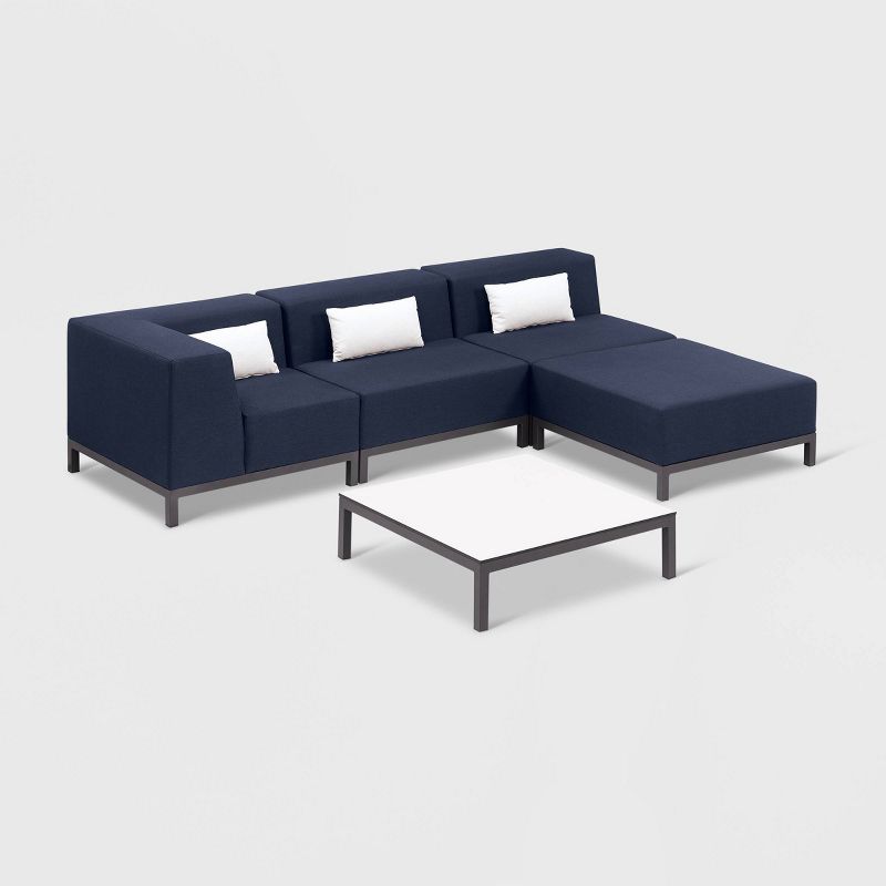5pc Koral Modular Sectional Set with Pillows and Table Carbon/Spectrum Indigo - Oxford Garden
