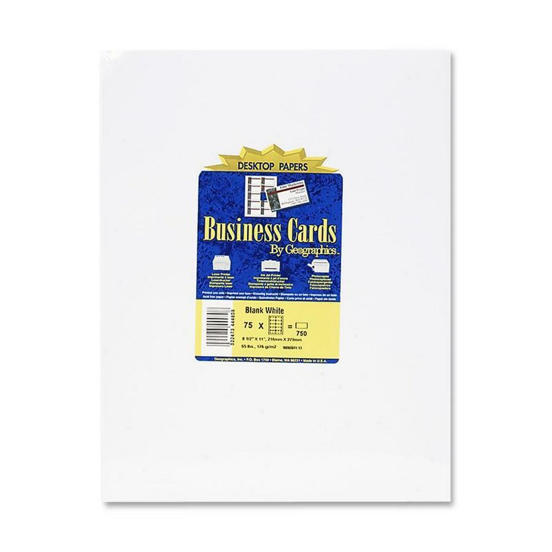 Geographics Business Cards 65 Ib. 3-1/2"x2" 750/PK White 44480