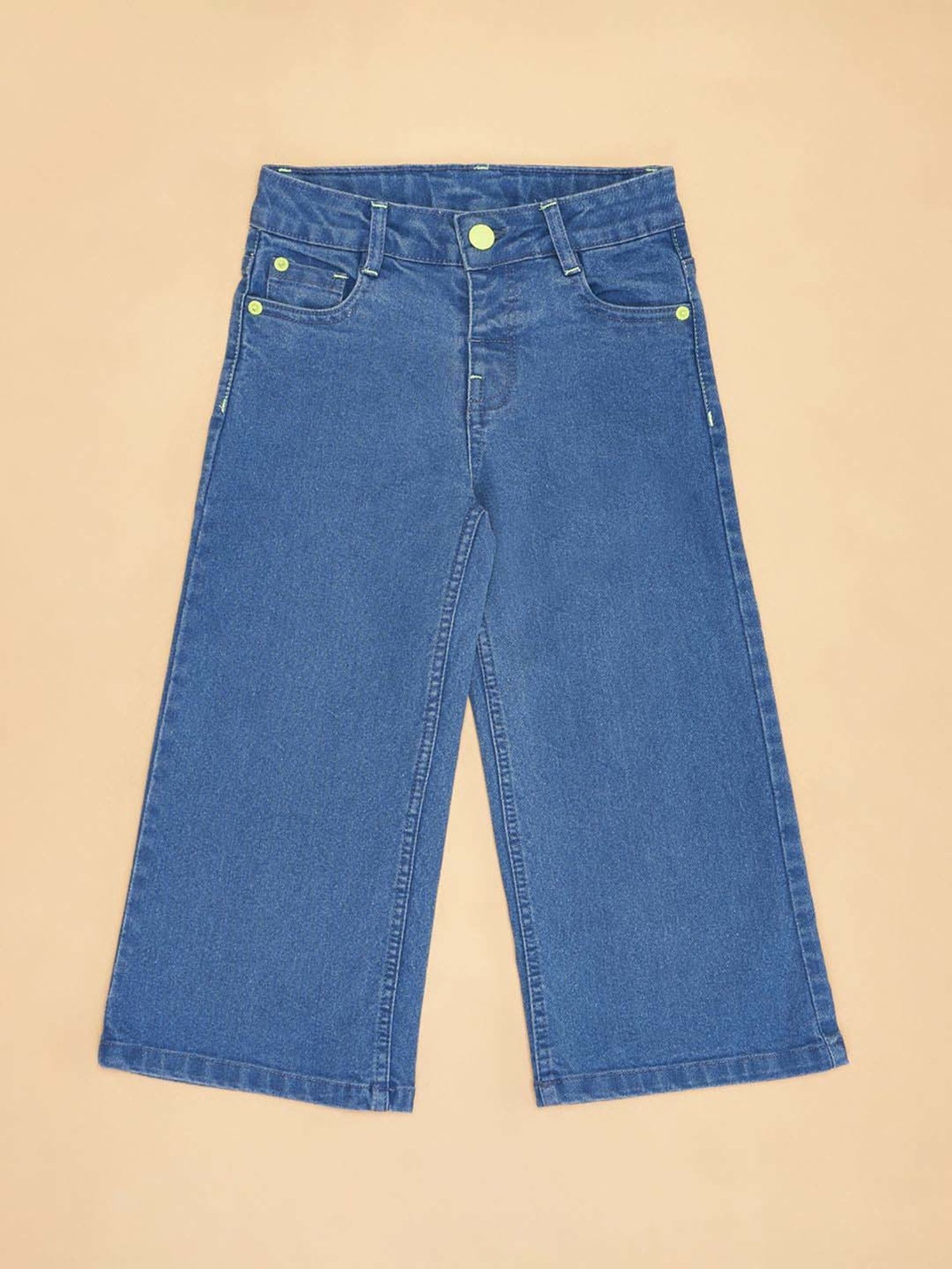 Pantaloons Junior Kids Medium Blue Cotton Solid Jeans
