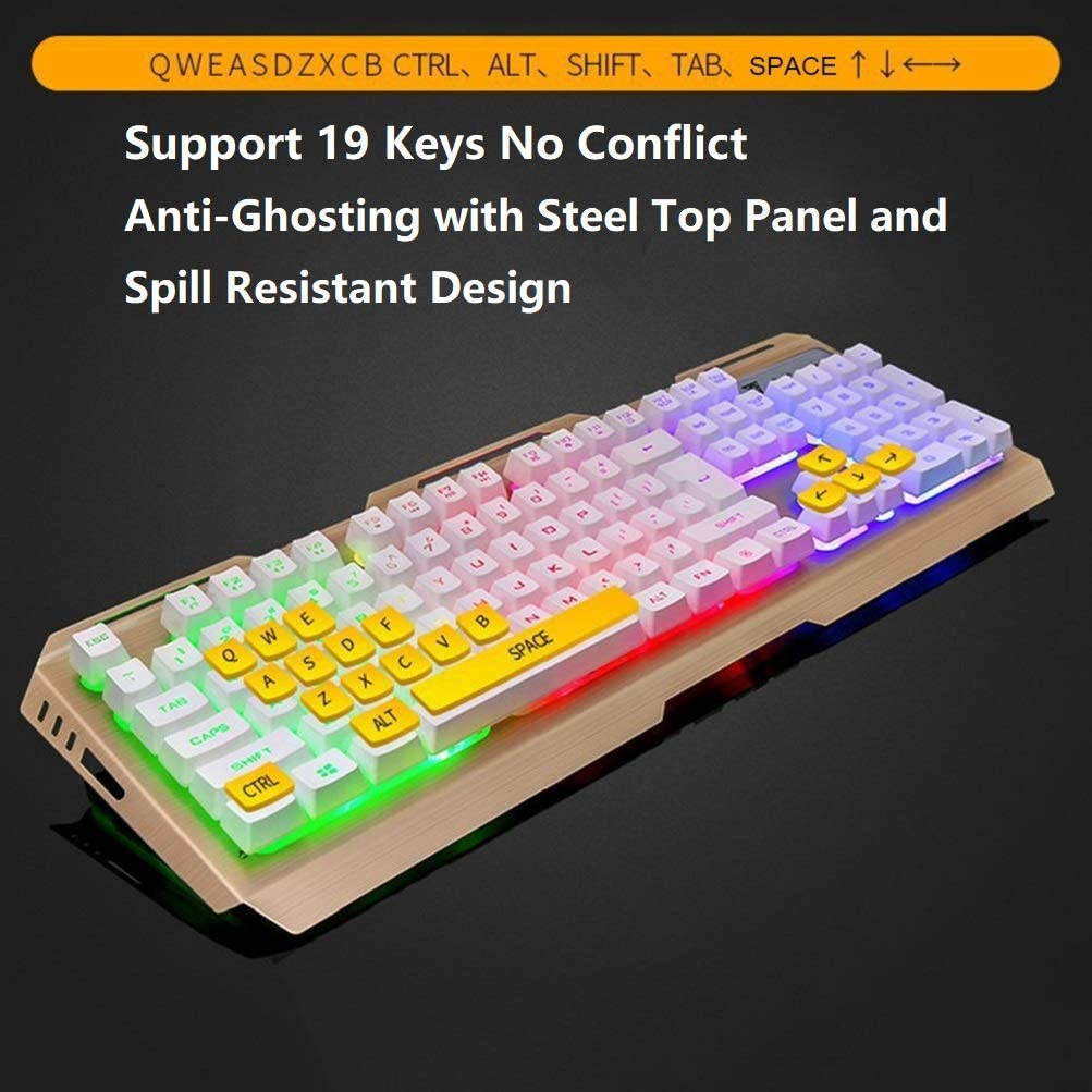 RGB Gaming Keyboard Mouse Combo Wired,Color Changing LED Backlit Computer Gaming Keyboad,Lighted PC Gaming Mouse,USB Keyboard Clicky Keys,Durable Metal Structure,for Xbox One PS4 Games Gamer Working