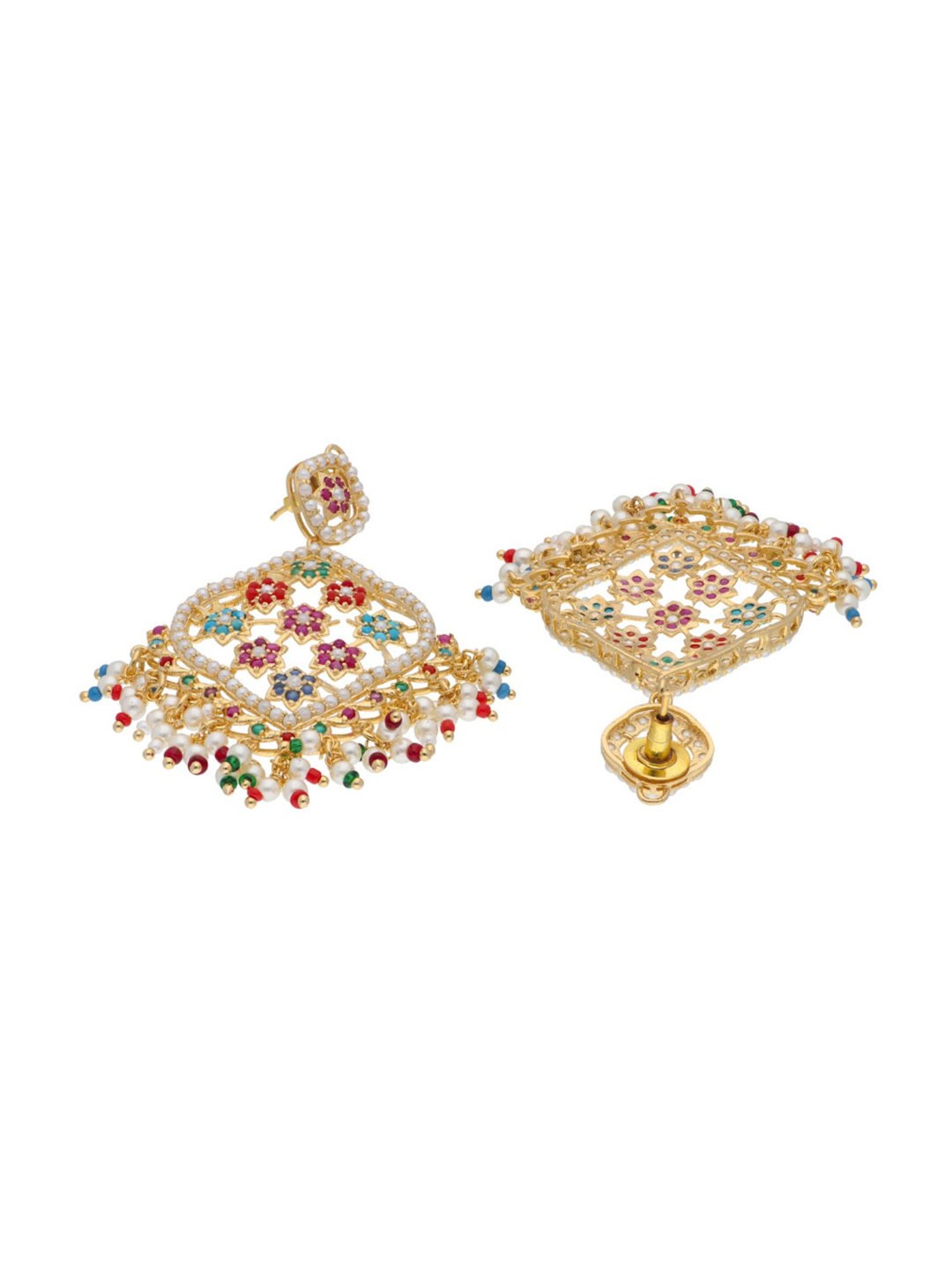 Curio Cottage Bridal Navratan Dangler Earrings