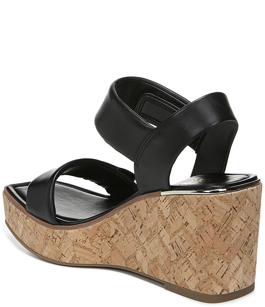 Franco Sarto Sweety Square Toe Leather Cork Platform Wedge Sandals