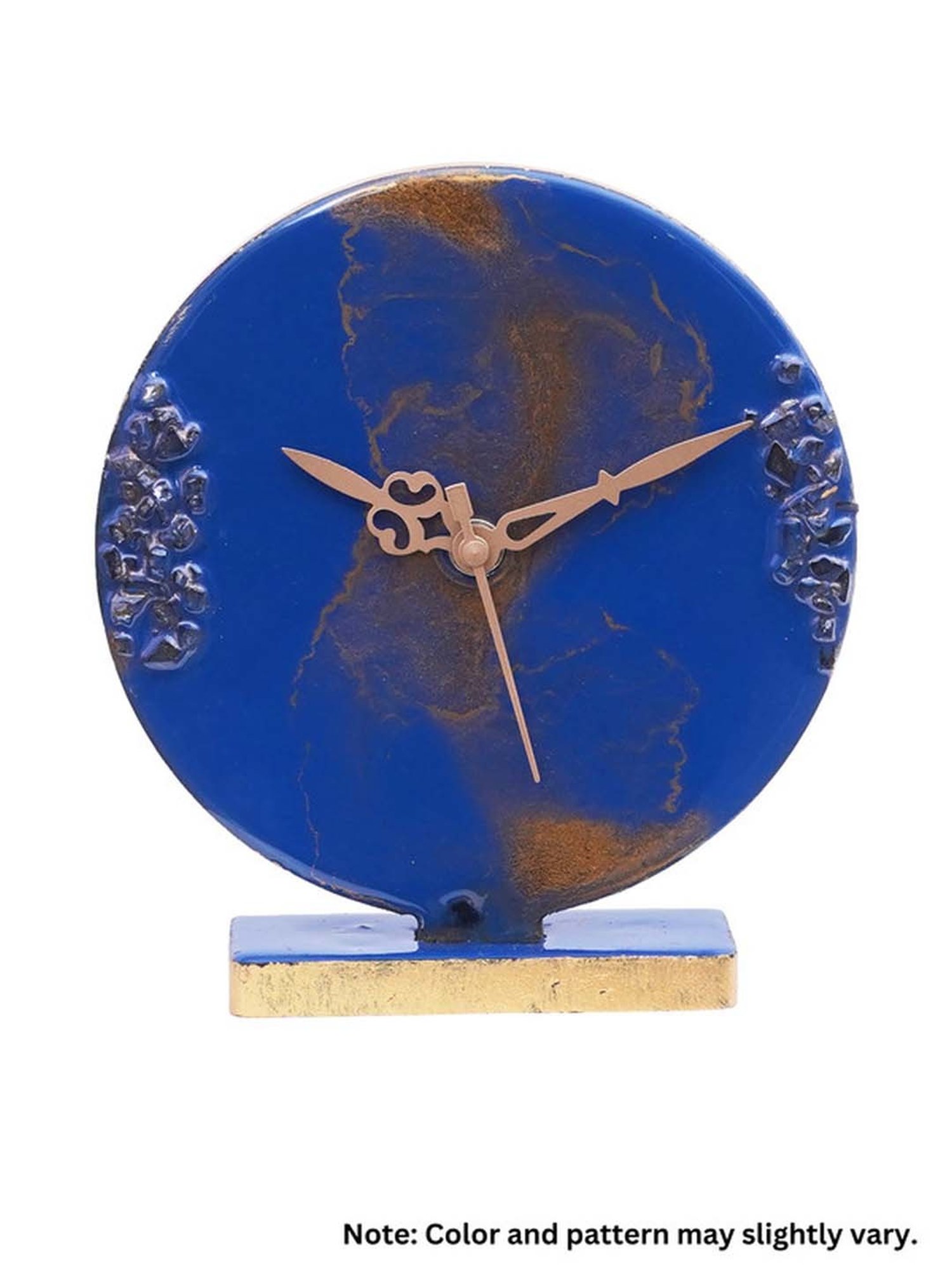CHRONIKLE Blue Resin Elegant Round Shade & Stone Art Analog Table Clock