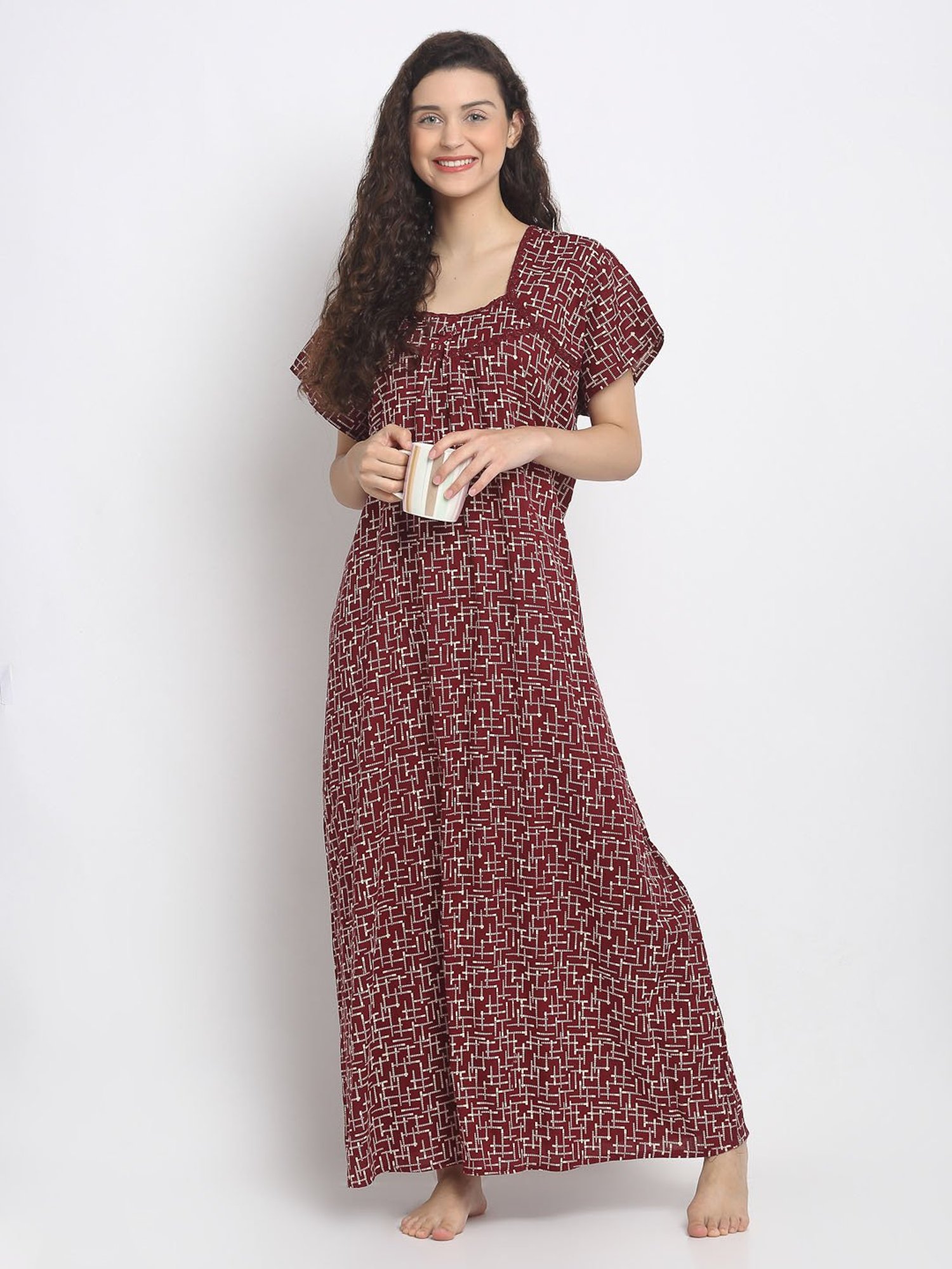 Secret Wish Maroon Printed Nighty
