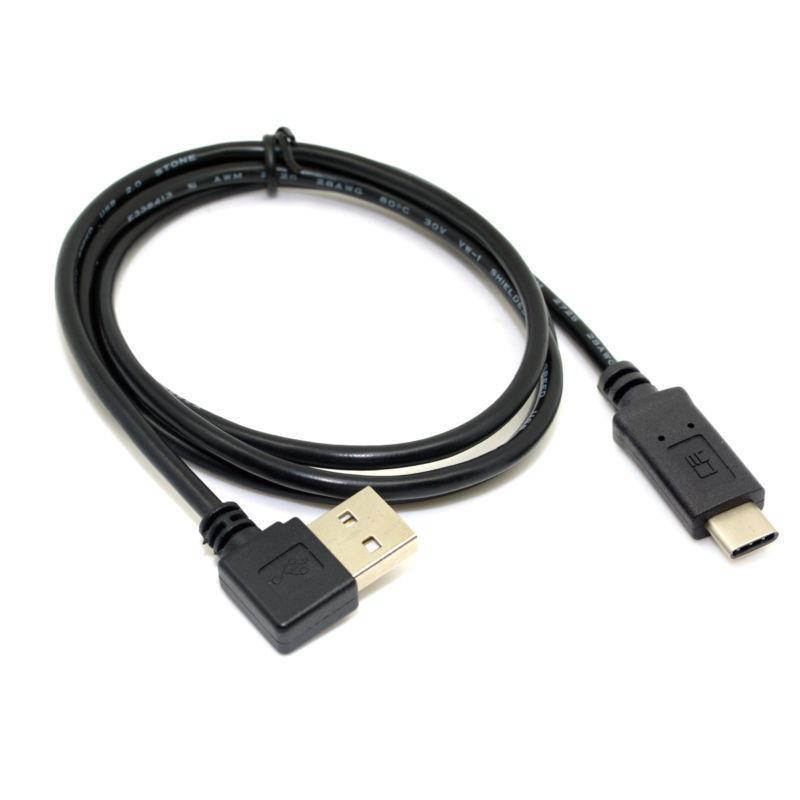 Reversible Left & Right Angled 90 Degree USB 2.0 Male to USB Type-C Male Data Cable for Macbook & Tablet & Cell Phone 1m Black
