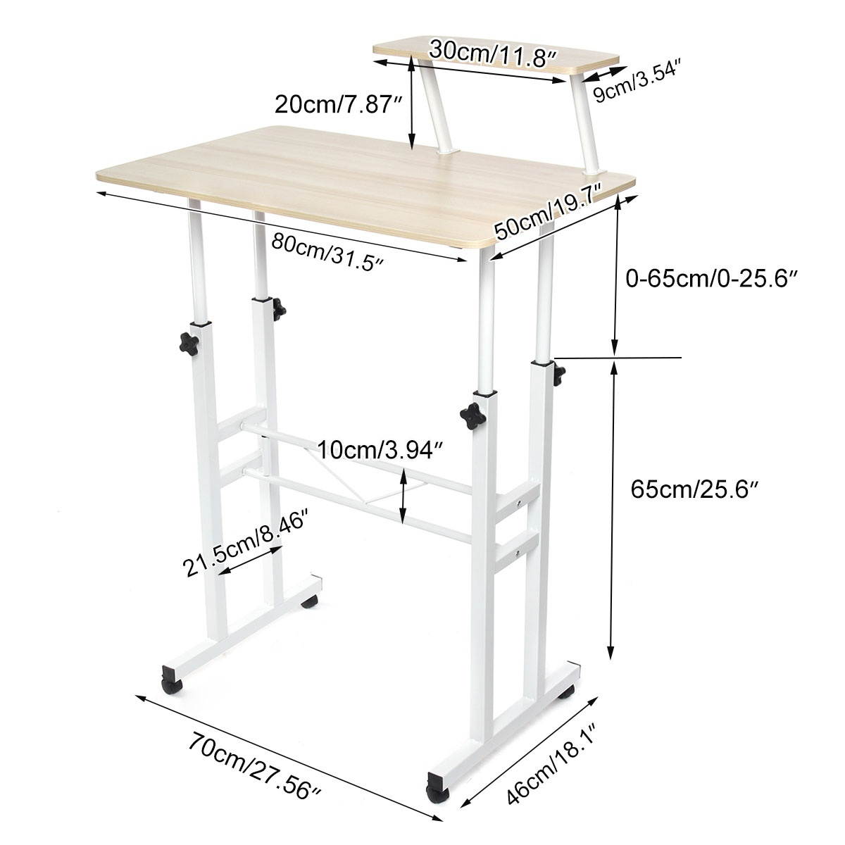 Mobile Standing Computer Desk Laptop Table Workstation Adjustable Height w/Shelf