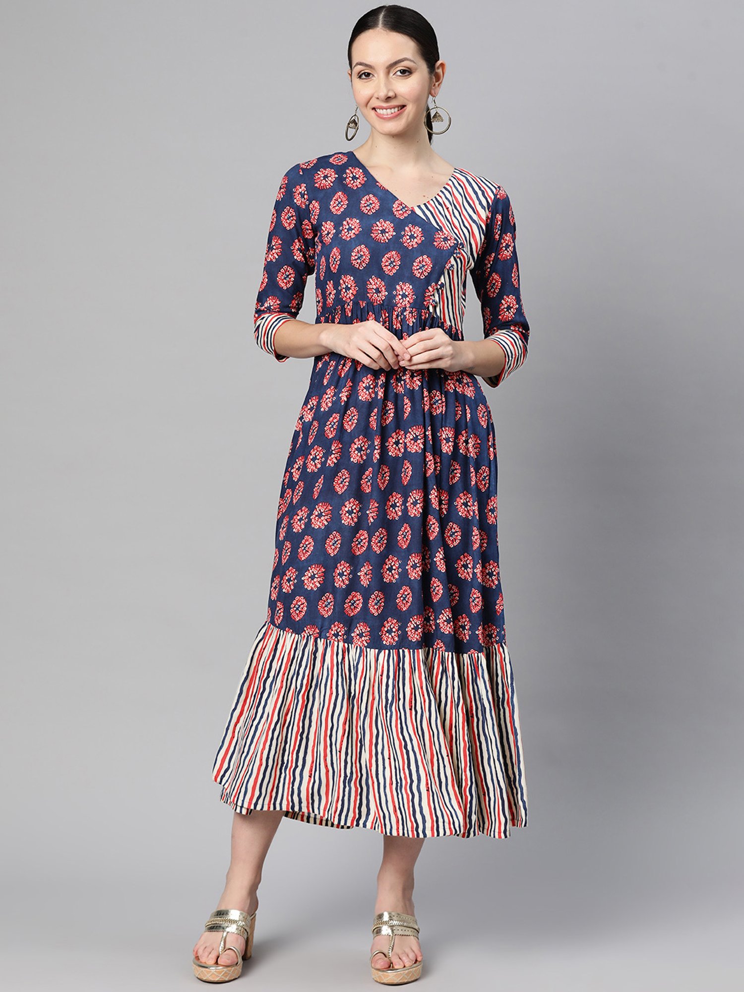 Indibelle Blue Floral Ethnic Dress