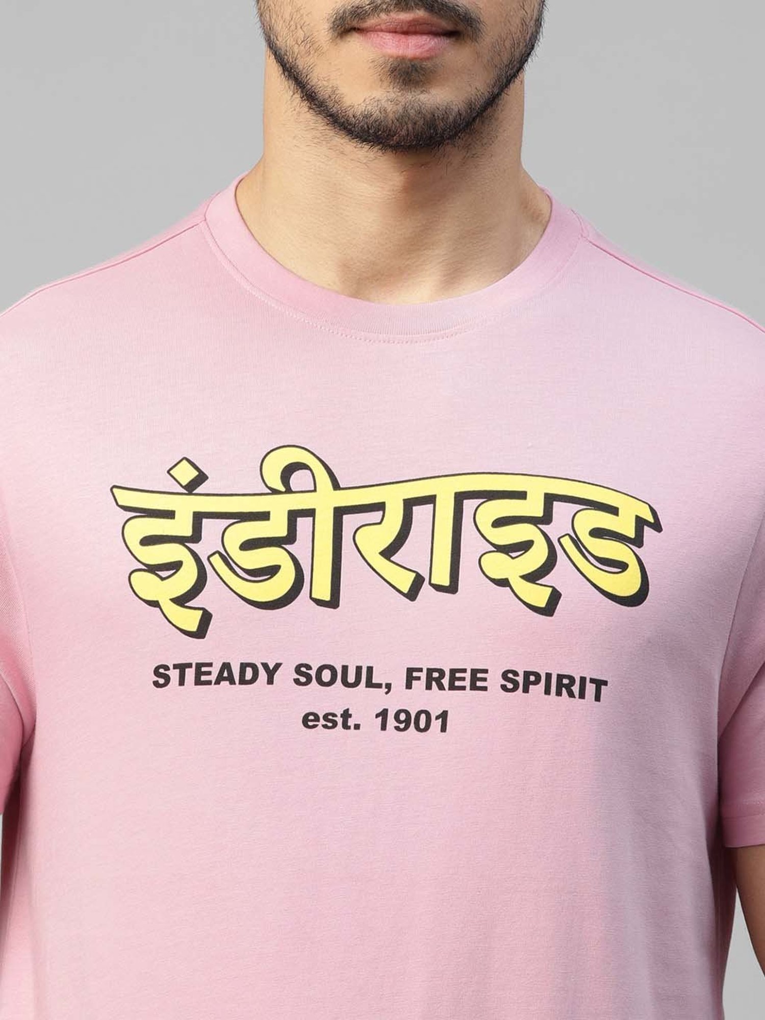 Royal Enfield STEADY SOUL FREE SPIRIT Pink Regular Fit Printed Crew T-Shirt