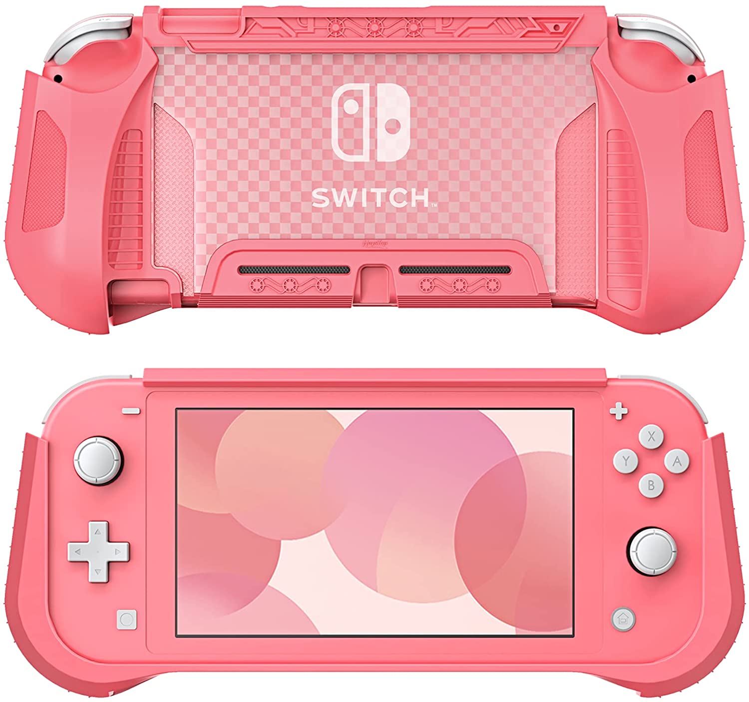 HEYSTOP Case Compatible with Nintendo Switch Lite, with Tempered Glass Screen Protector and 6 Thumb Grip, TPU Protective Cover for Switch Lite with Anti-Scratch/Anti-Dust (Pink)