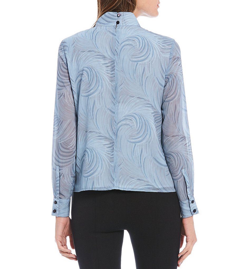 Donna Karan New York Mock Neck Long Sleeve Deco Plume Print Blouse
