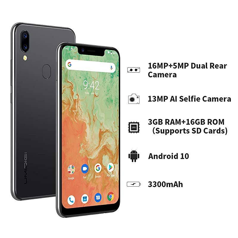 A3X Unlocked Cell Phones 2020 3GB +16 GB Android 10 57quot Incell Mobile Phone 2 Nano SIMs+MicroSD 16MP+5MP+12 MP AI Selfie Camera Dual 4G Volte 3300mAh AI Face Unlock Grey