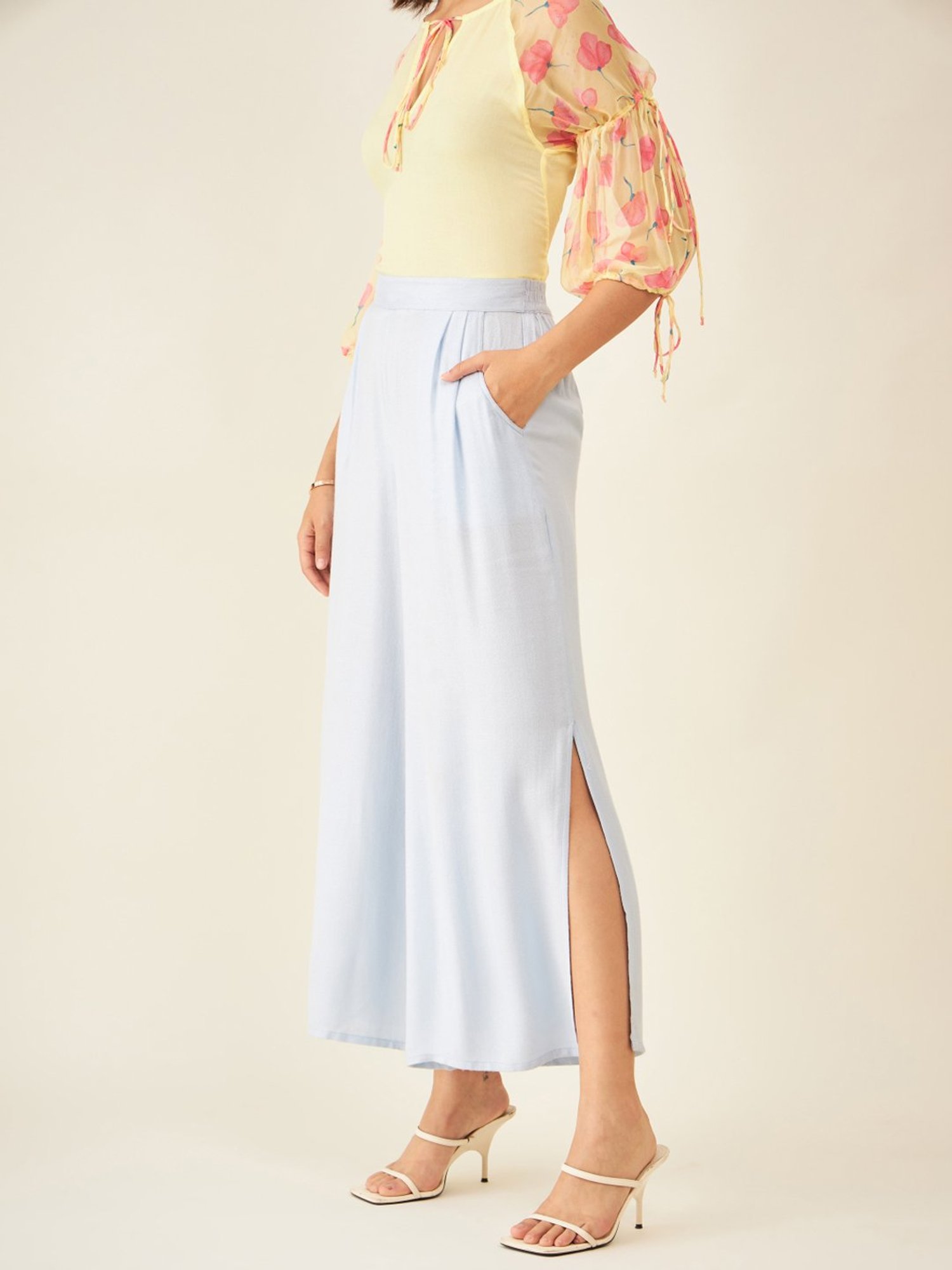 Arras Powder Blue Side Slit Flared Pants