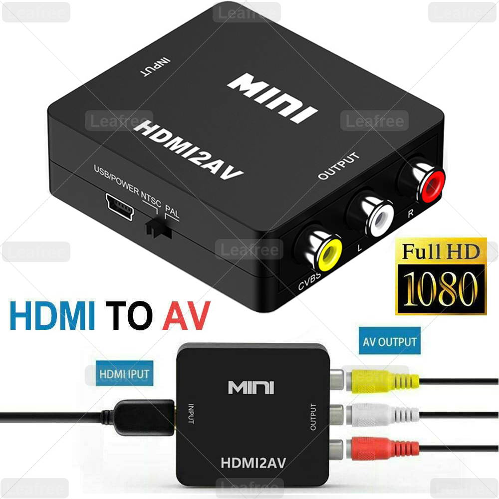 HDMI to AV Converter, HDMI to RCA, HDMI to AV, 1080P HDMI to 3RCA CVBS AV Composite Video Audio Converter Adapter Supports PAL/NTSC with USB Charge Cable for PC Laptop HDTV DVD