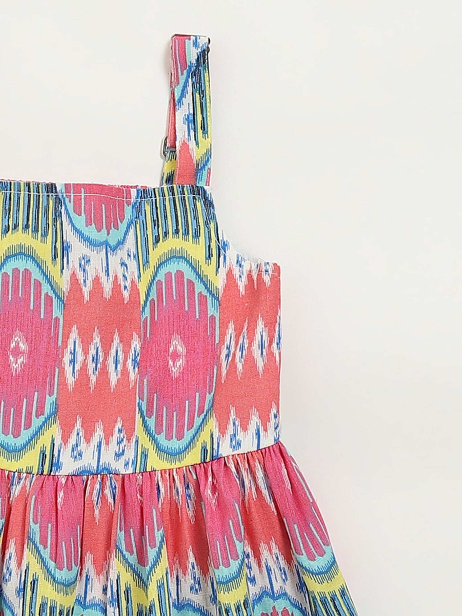 Utsa Kids by Westside Pink Ikat Print Tiered Cotton Blend Dress