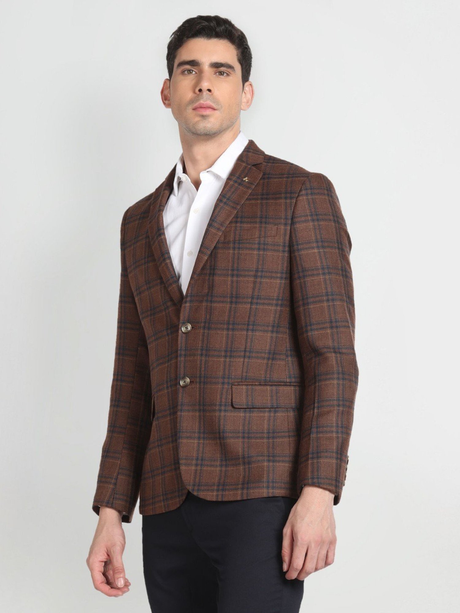 Arrow Brown Regular Fit Checks Blazer