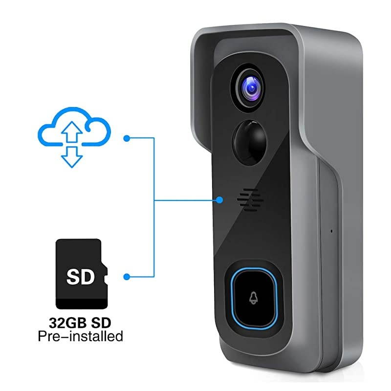 Upgrade WiFi Video Doorbell Camera 1080P Wireless Home Security Front Door Bell 32GB SD CardChime Bullet Camera Doorbell WiFi with Motion Detector Waterproof 2Way Audio166&deg; Wide Angle
