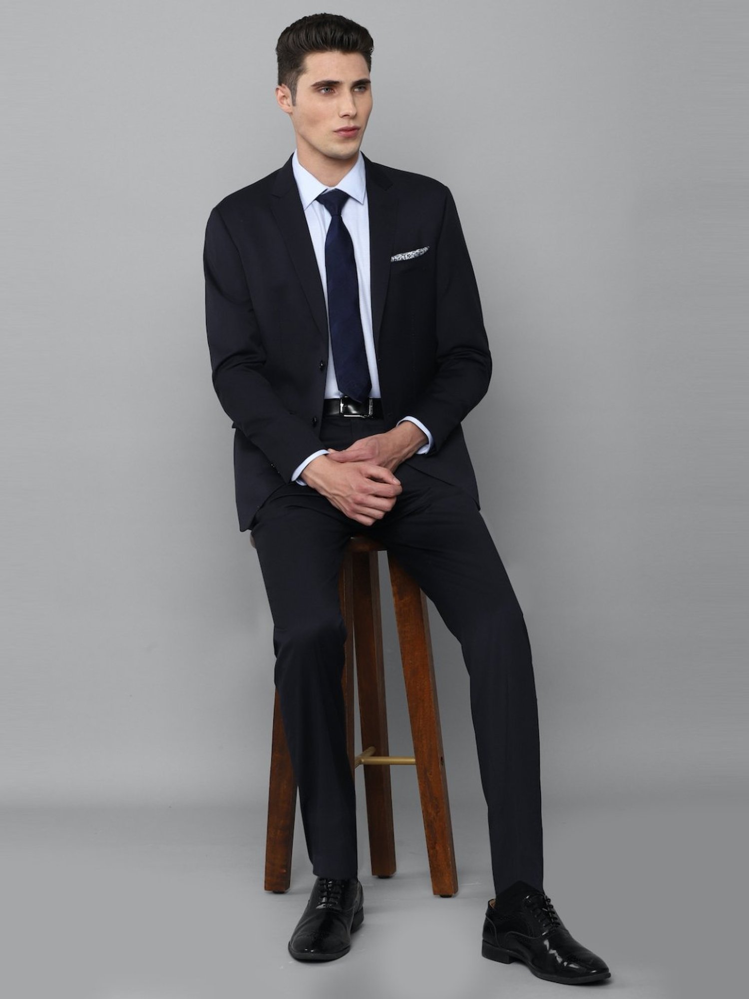 Luxure By Louis Philippe Navy Blue Slim Fit Two Piece Suit