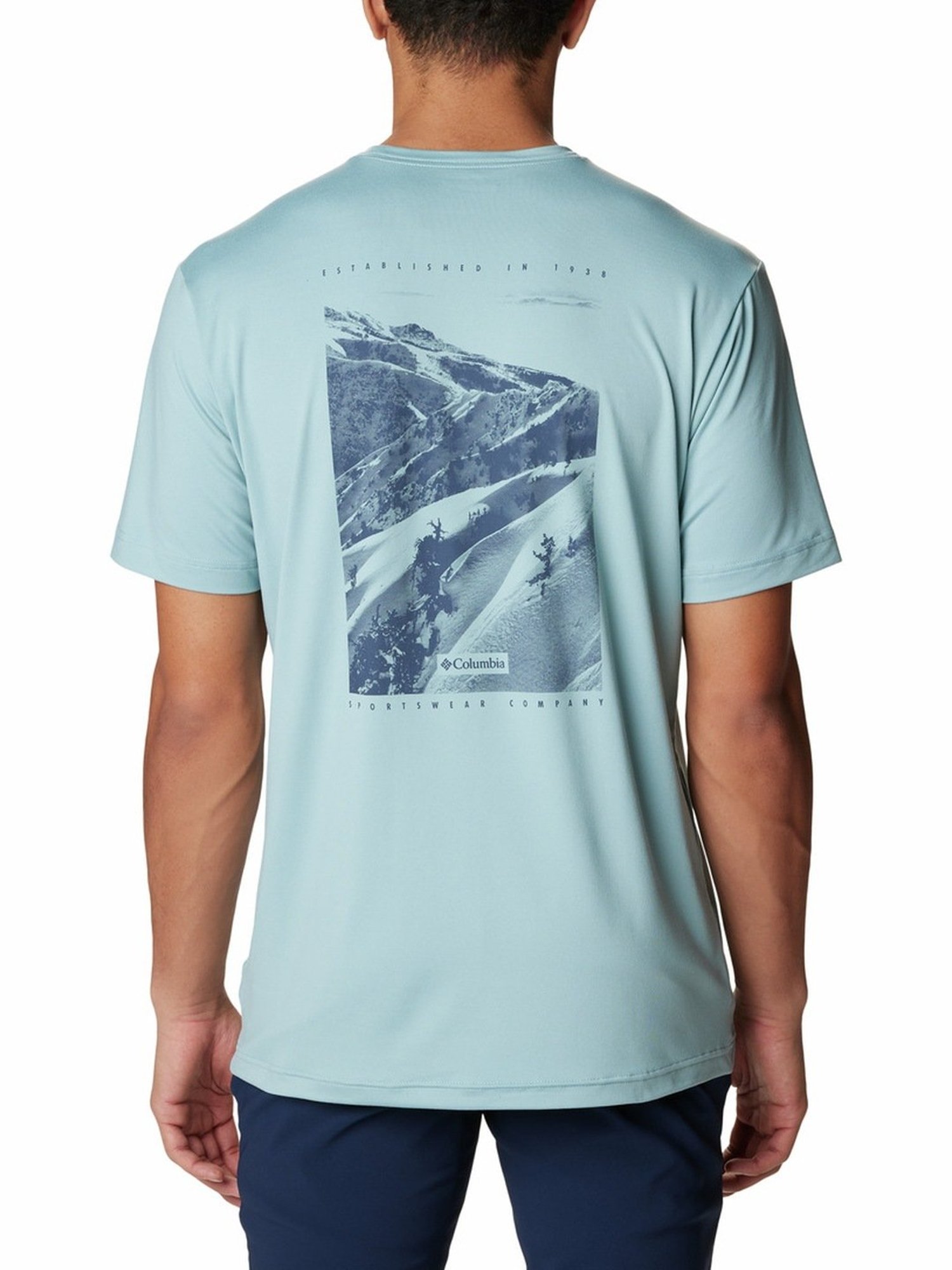 Columbia Blue Regular Fit Printed T-Shirt