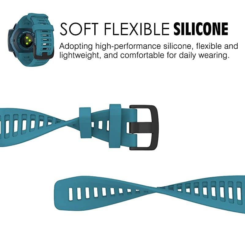 Watch Band Compatible with Garmin Instinct Sports GPS Smart Watch, Soft Silicone Adjustable Replacement Strap Fit Garmin Instinct/Instinct Tide/Instinct Tactical - Lake Blue