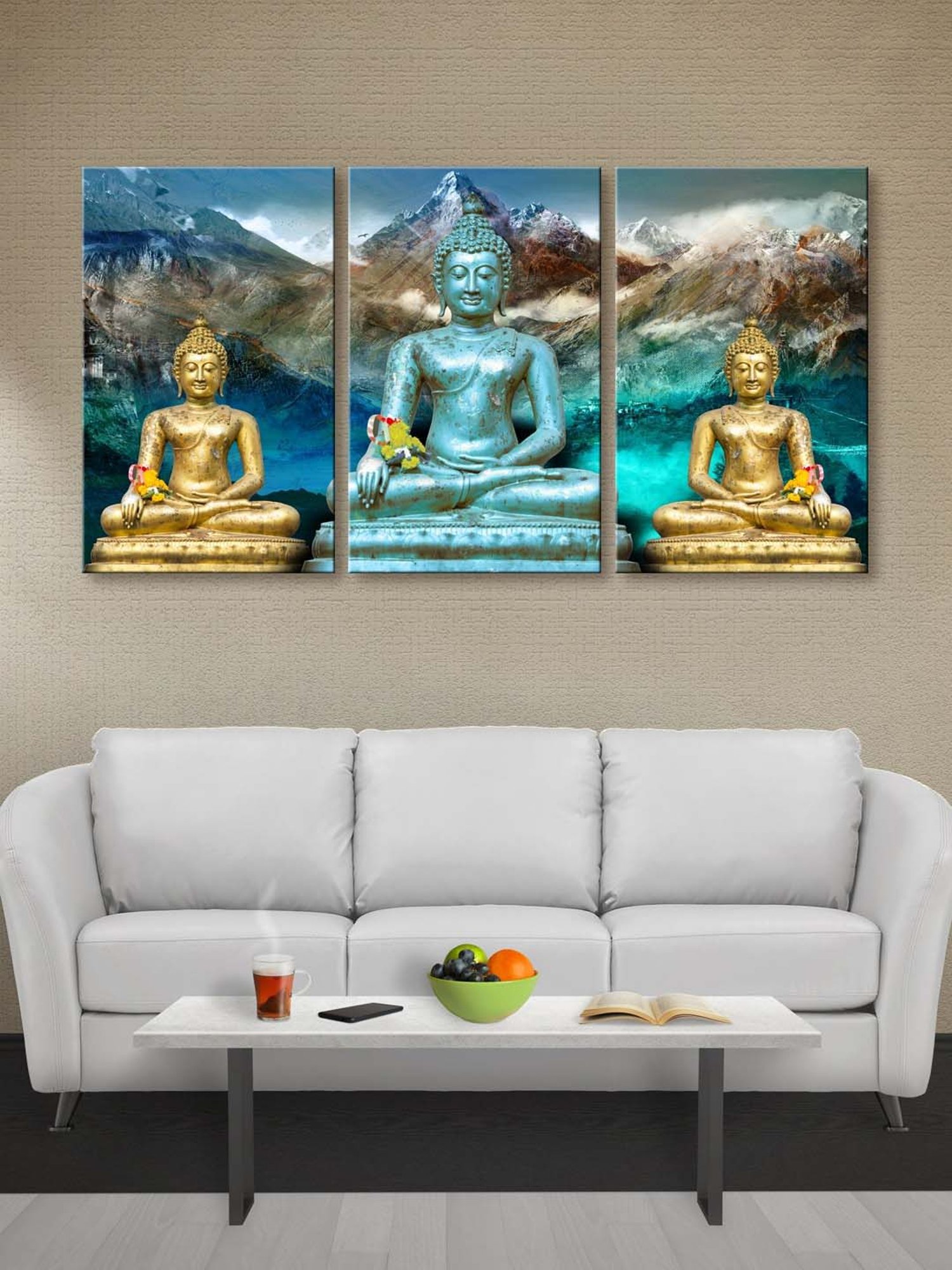 999Store Multicolor Meditating Buddha Art 3 Frame Canvas Paintings